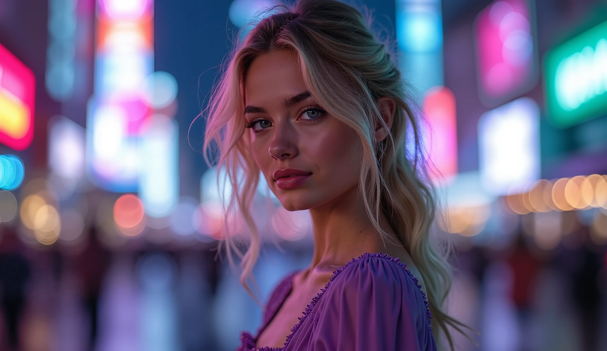 22 years 1 girl, Alone, long blonde hair, canadian girl, medium breasts, looking at the viewer, big chest, full body photo posing , by rubio, deep neckline, bare shoulders, Brown eyes, jewelry, with a 5-fingered hand counting the money you have given him, Whole body, collar, Mosca shoulder, Sweaters, Painted lips, realist, nose, Flirting with the camera on the bright city background, night photo, From your side, well lit pink and small, .