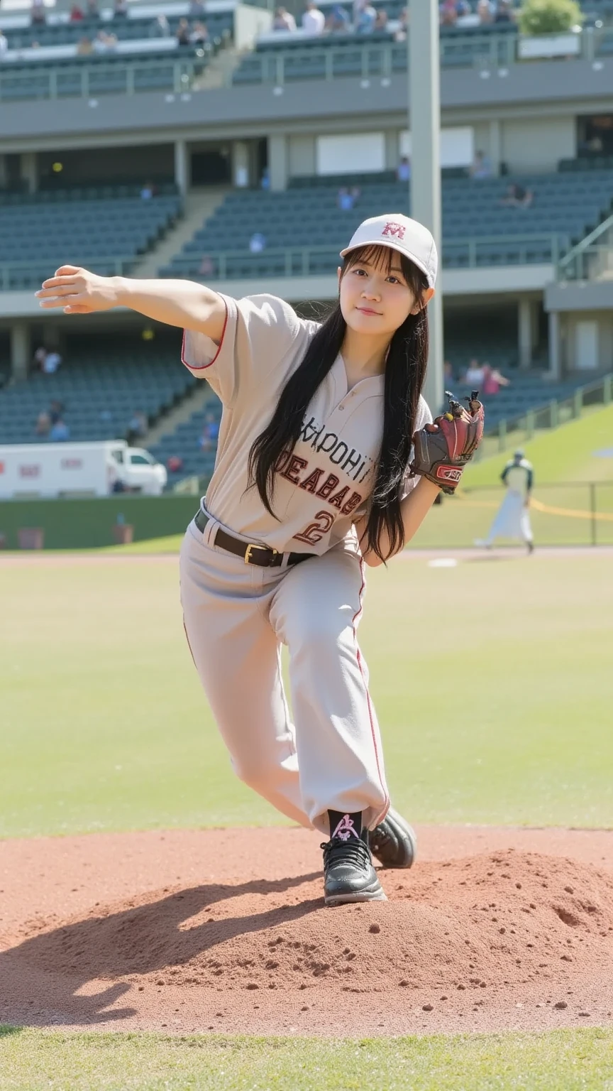 araffe woman in a grey jacket throwing a baseball on a field, hinata hyuga, shiori teshirogi, close up iwakura lain, misato katsuragi, tsubasa nakai's style, kotegawa yui, ayaka cosplay, japanese girl , akikazu mizuno, anime girl in real life