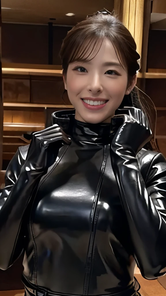 (Top Quality, 8k, 32k, Masterpiece, UHD: 1.2), Japan Female Pictures, 1 Girl, (Big: 1.5), (Drooling from Mouth 1.9), (Squatting on a Latex Bed), (Glossy, Latex Suit Wet), Short Hair, Close Eyes, Latex Gloves,