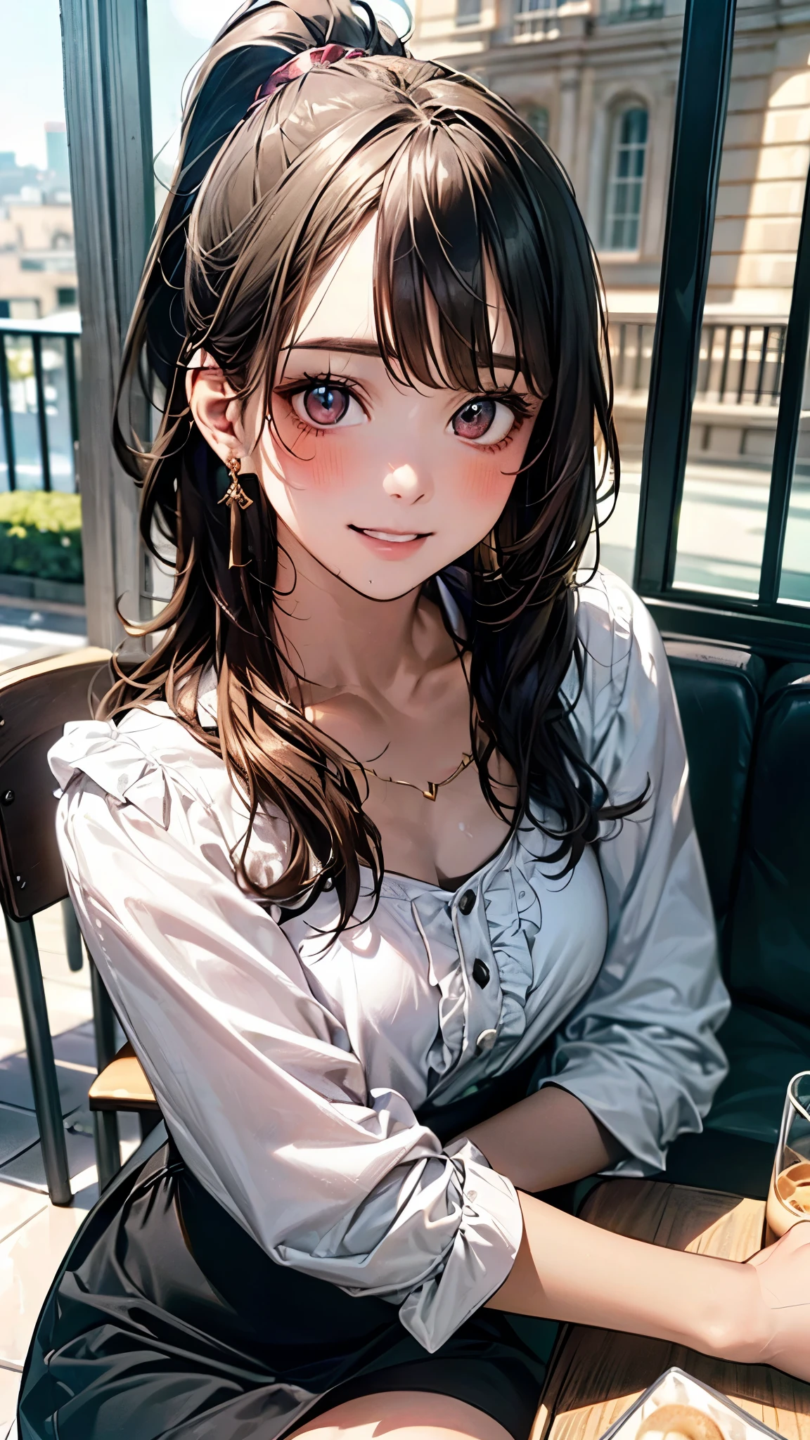 (8K, Best quality, Masterpiece:1.2), Super detailed, One girl,Cute, Solo,,Beautiful Woman with Perfect Style: 1.4,((Dark brown hair, Big:1.2)), Very detailed face and skin texture, Detailed eyes, Double eyelids, cleavage, Light clothing, realistic and photogenic image quality, late night diner, America, wistful beautiful girl, Stand outside, feeling heartache, Trying to hold a glass of whiskey, liquor, Bar, rain, view of city from café window, deep in the night, Night, dark outside, Dim, the street lights, rain, window glass wet, lonely country town, old america, Countryside, eyes out the window, not looking at the front, Looking out the window, Sad expression, Countryside, tears spilling out, pulling composition, Wooden