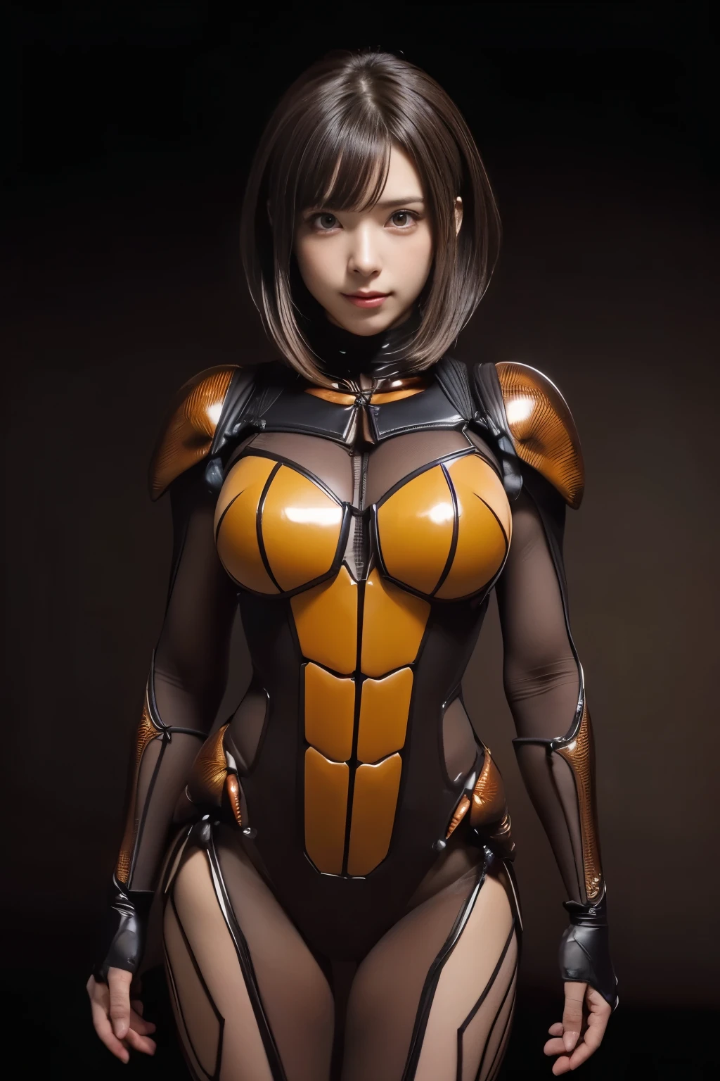 (high resolution,masterpiece,best quality,extremely detailed CG, anime, official art:1.4), realistic, photo, amazing fine details, all intricate, gloss and shiny,awesome many layers, 8k wall paper, 3d, sketch, kawaii, illustration,( solo:1.4), perfect female proportion,villainess, (fusion of dark brown cockroach and lady:1.4), (brown cockroach form lady:1.2), (brown cockroach lady:1.2), (fusion:1.2), (solo:1.4), (evil smile:1.2), muscular, abs, (cockroach brown exoskeleton bio insect suit:1.4), (cockroach brown exoskeleton bio insect armor:1.2), (brown transparency cockroach wing:1.4), (brown cockroach antennae:1.3),