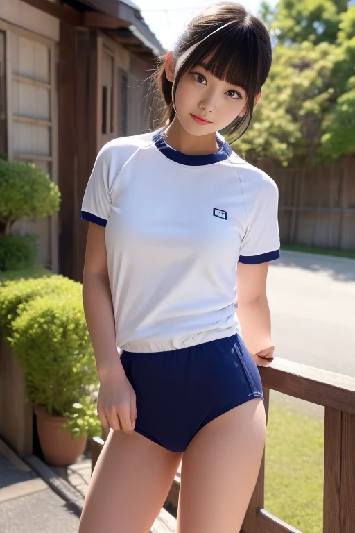 japanes、Athletics uniforms、Smile、very small udder、Dark blue sportswear、a wet body、NSFW、Full body like、Her nipples are so erect that you can see them even through her sportswear.....、standing in the hallway of an old and dark hotel、