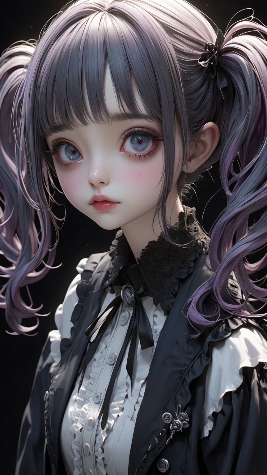 Pixar style, gloomy, negative, twisted, weird, big-eyed loli, colorful hair, bright HD hair color, background fantasy world, background color oppression. --auto --s2