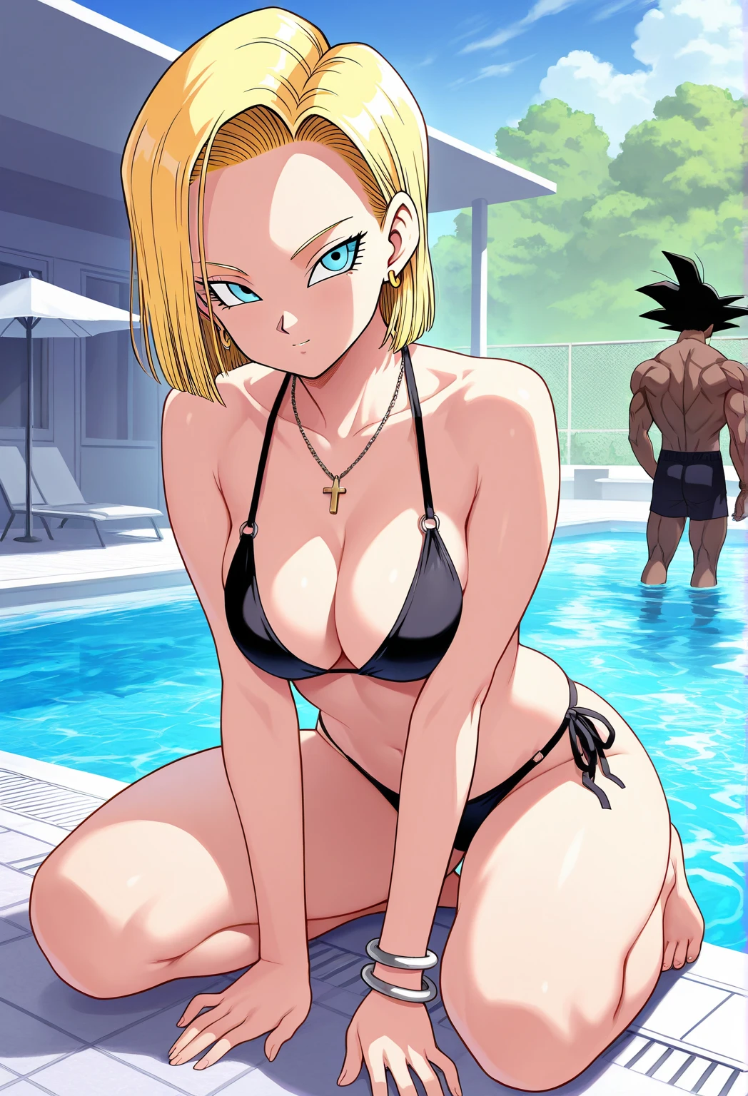 Android 18 and naked Bulma having sex on the beach