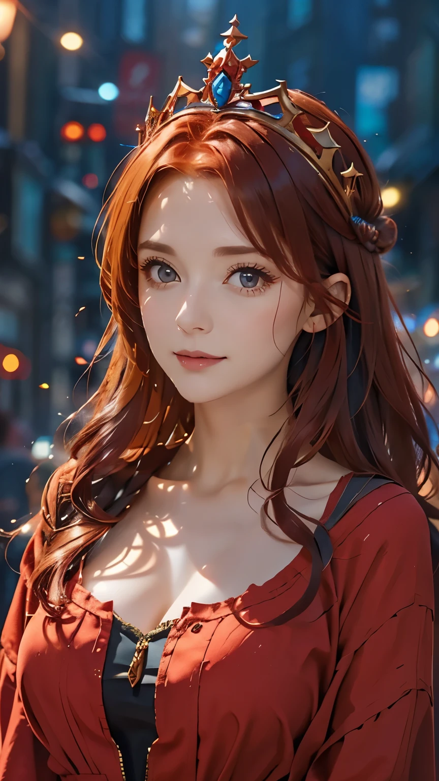 Red-haired woman (Wearing a crown), (octane, Houdini, Visual effects, Make, detailed, 4K ), author: samdoesarts,