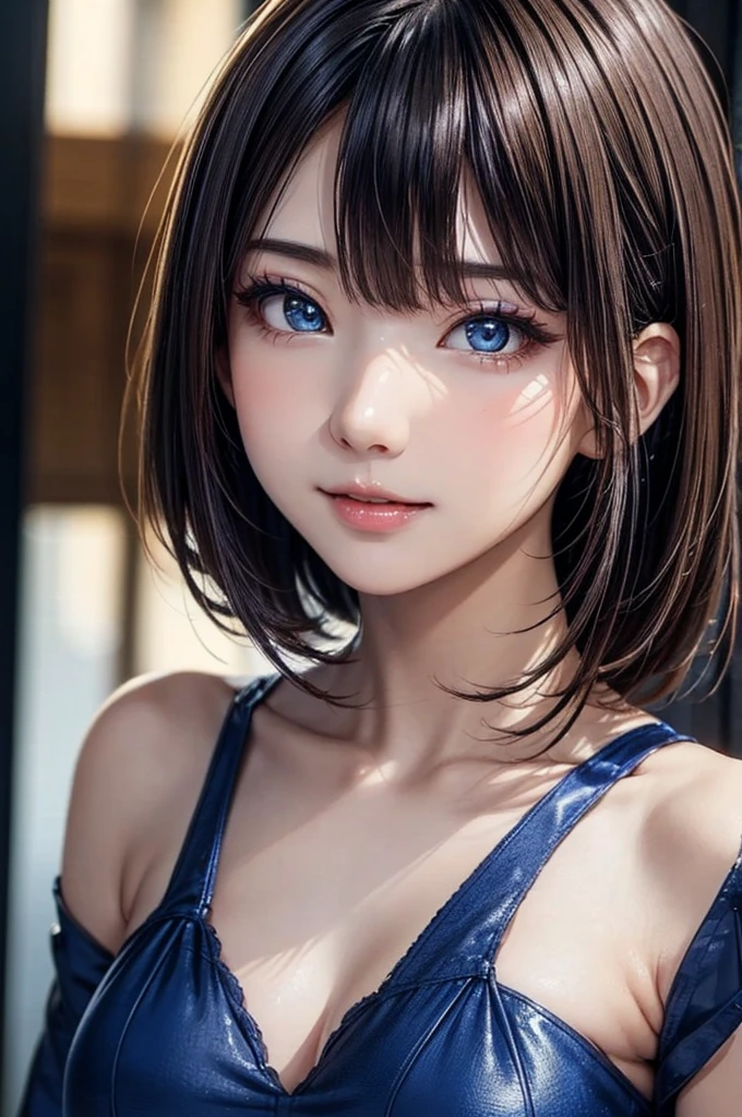 1 girl, alone,monotone,cleavage,portrait,beautiful eyes、smile