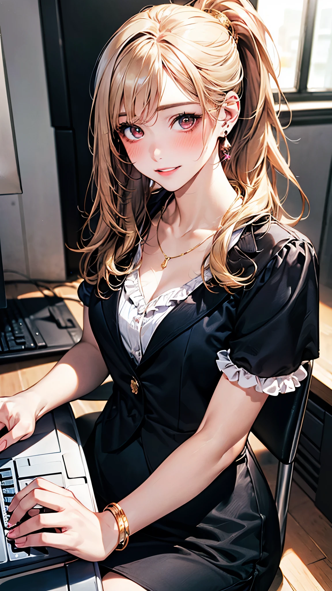 A cute anime girl,chibi, is showing off her fluffy bunny friend while wearing a lacy dress. The scene features a single girl with cerulean right eye, silver legt eye and long crimson hair. She is holding a stuffed black bunny, dressed in a burgundy outfit patched in red with intricate lace and frills. The girl is sitting down, looking directly at the viewer with her bangs gently framing her face. She has puffy, short sleeves on her dress and a soft smile with her lips closed, while a strand of hair falls between her eyes, adding to her charming
appearance.
2, 5d style
(masterpiece:1.2), (best quality:1.2), (very aesthetic:1.2), (absurdres:1.2), (detailed background), m3rry, multicolored eyes, abstract, looking at viewer, masterpiece, best quality, very aesthetic, absurdres, newest, Felt-World\(style\)
