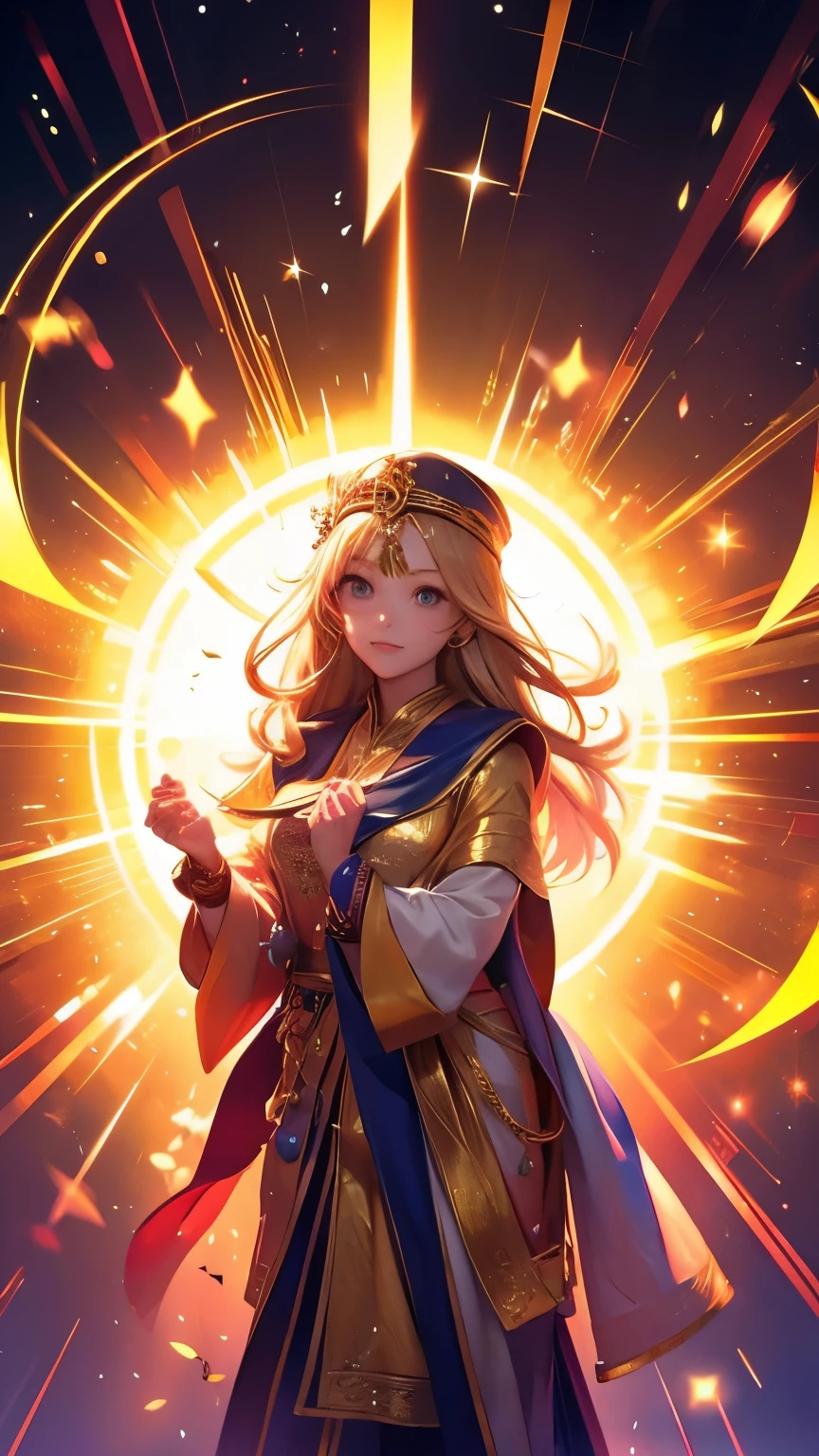 In this captivating dark fantasy illustration, the god Zeus is seen warning Pandora about a golden box. The box emits a mysterious, otherworldly glow and is adorned with intricate, ominous symbols. Pandora, with her curious and slightly anxious expression, is depicted in an anime style with flowing, colorful hair. The background is filled with ominous dark clouds and a looming, foreboding sky., photo, illustration, anime, dark fantasy