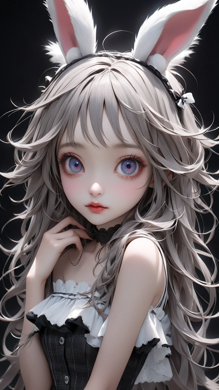(8K, RAW photos, best qualtiy, tmasterpiece:1.2),(realisticlying, photograph realistic:1.4),Hide your face with sadness, Lolita costume,Lace, Aerith Gainsborough, The upper part of the body, undergarments,exposed bare shoulders,26 years old Adolescent age,详细的脸,Black layer of feathers,(Detailed porcelain doll,Delicate clothes with lots of frills and ribbons),bru,(Close-up of face),seductive appearance,looking at viewert。