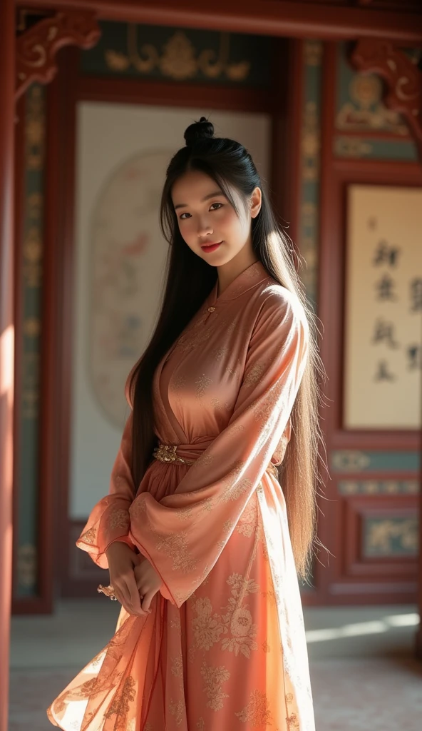 Beautiful woman in summer Hanfu,Soft cloth,Coiled hair,long haired,Round face,with big eyes,Slightly fat,plumw,Big chest,ass large,Thick legs,dignified,Delicate facial features,prette,Good-looking,studio photoshot,Indoor studio photo on dark background,Stereoscopic lighting,make realistic,The texture is clear,Authentic texture,high-definition,high resolucion,high qulity,8K