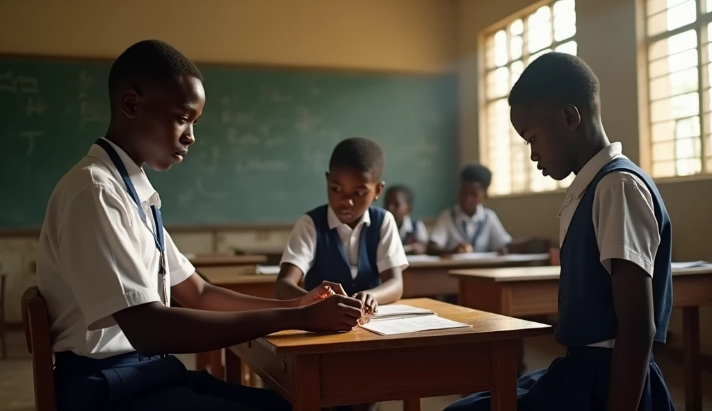 6 year old African girl who performs a calculation operation on the board