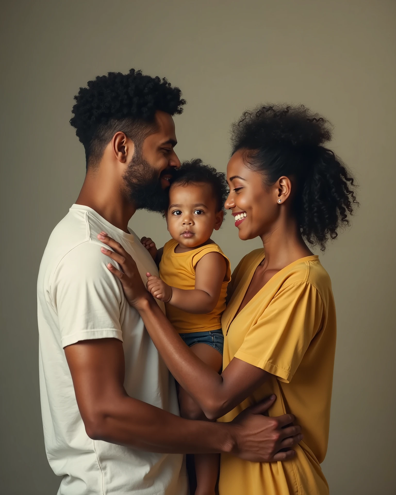 a one father family, a mother and a baby
