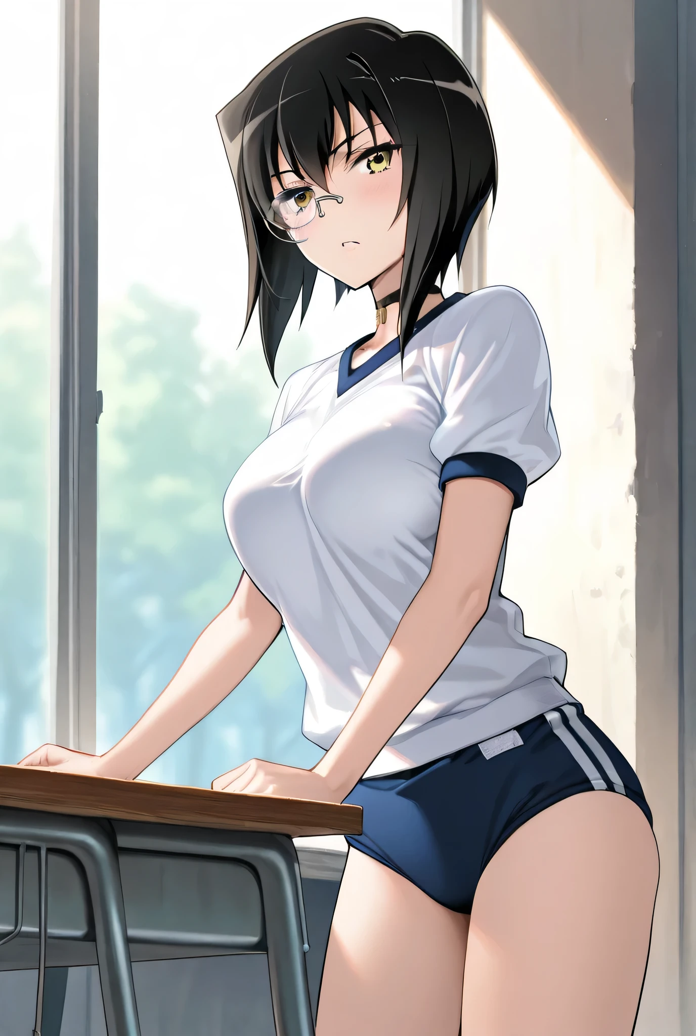 Kawashima Momo ,monocle,gym uniform, Buruma,1girl,Alone,