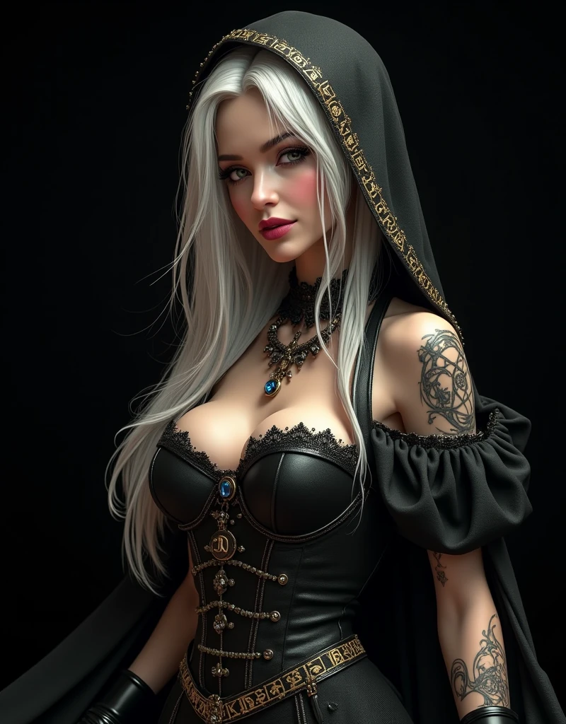 ((Masterpiece)), (highest quality))), (Character design sheet, national costume, same character, front, side, back), illustration, 1 girl, full body, silver hair, eye hair, beautiful eyes, princess cut, environmental change scene, short skirt, shyness, woman, girl, standing, goth , V-tuber, chartaan betarola, (simple background, white background: 1.3) ( Masterpiece:1.2), (Best Quality:1.3)