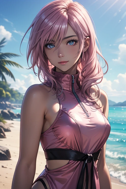 Slim figure,ripped jeans,having fun,Mesh garment,Chest open,Exposing the abdomen,Cocked buttocks,Fleshy thighs,Purple shawl,Masterpiece,Brilliant sunshine,Ocean Garden,Above the sky,Comic cover style,Comic title,tmasterpiece, High- sharpness, high high quality, Detailed face, detailed body render, 1girll, solo, Hinata sleeveless clothing, sleeveless shirts, Fishing net clothing, Dark lips, Unzipped jacket,