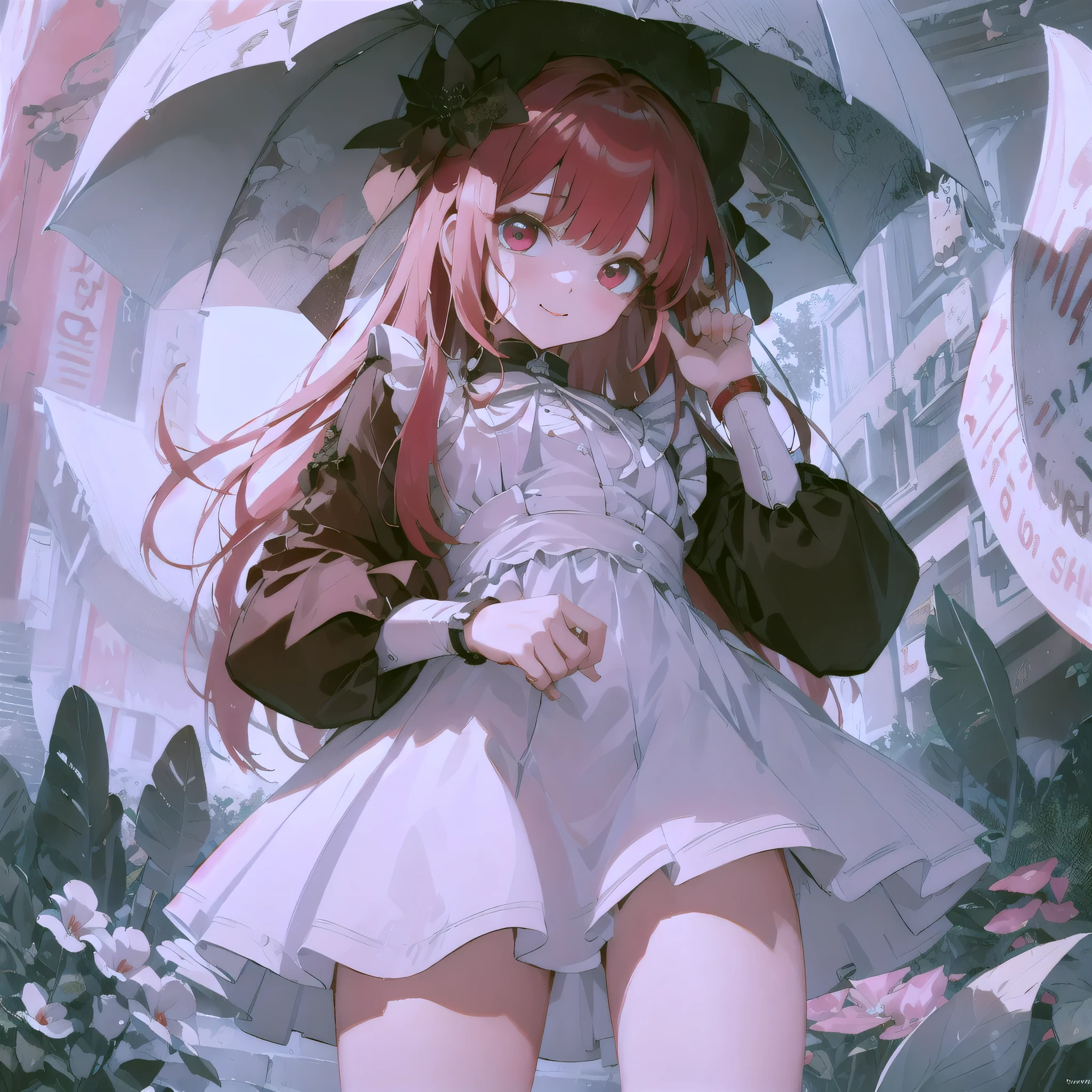 Best quality, masterpiece, ultra high res, (photorealistic: 1.4), raw photo, female, umbrella girl, light pink eyes