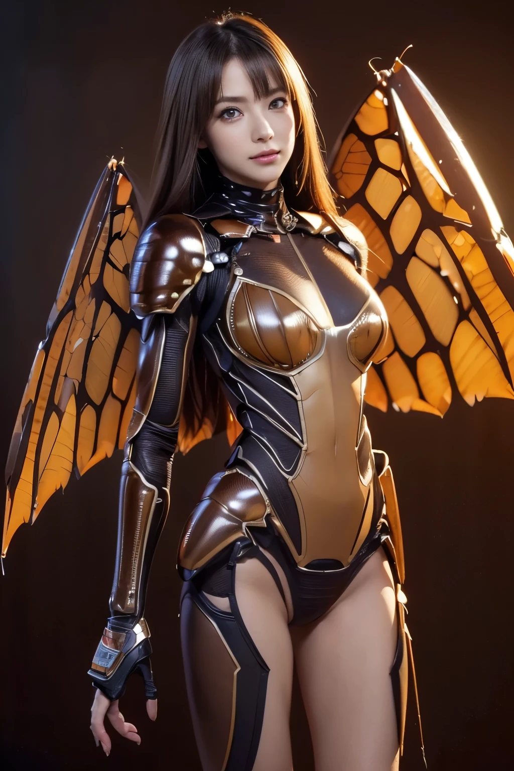 full body showing wings attached to a beautiful back of the cyborg with brown hair, complexe, élégant, très détaillé, majestueux, la photographie numérique, ailes attachées au dos, ((ailes au premier plan, les ailes cachent le dos)), art par artgerm et ruan jia et greg rutkowski peinture surréaliste filigrane de papillon d'or, pièce maîtresse, éclairage latéral, beau cauchemar finement détaillé:1.2), HDR, Dieu rayons, Tracé laser, le réalisme, Meilleure qualité, 16k, haute résolution, peau texturée, Super détail, Tiré par devant.