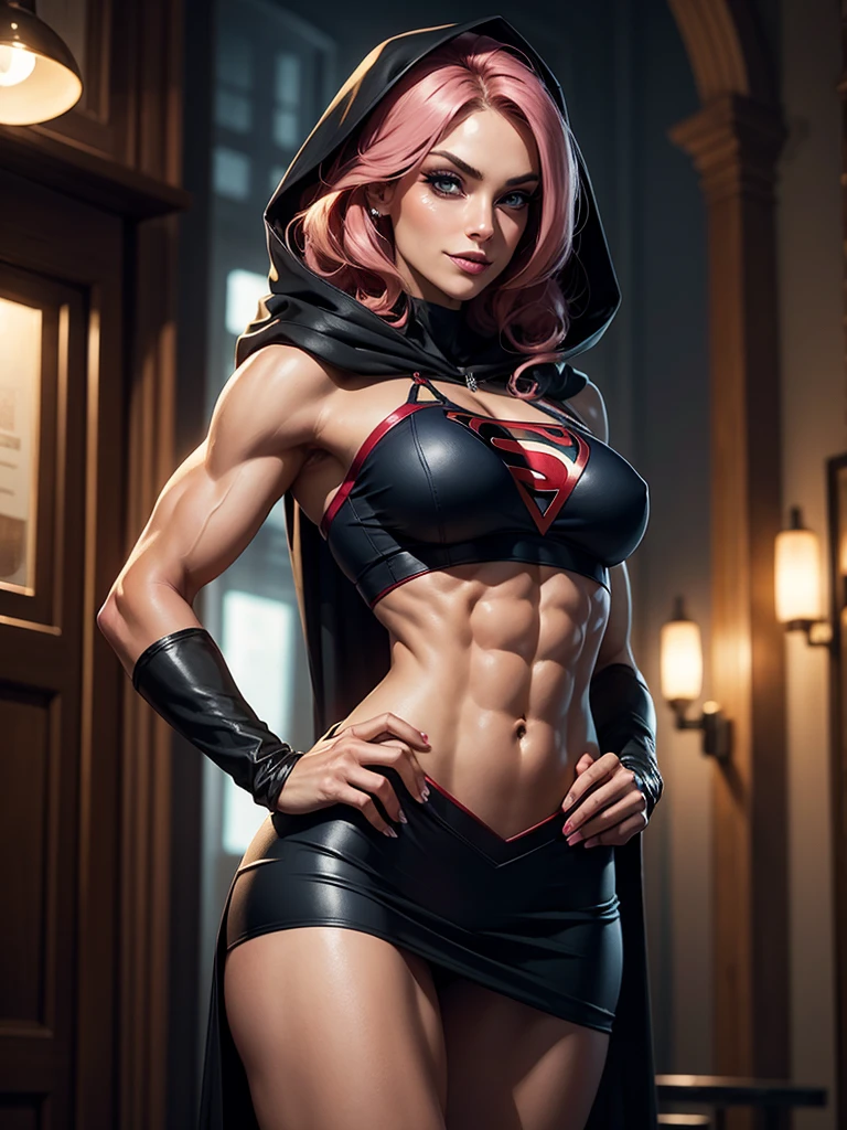 (ultra detailed, hyper realistic, best quality, highres), 1girl, extremely defined muscles, supermodel, long eyelashes, make up, light blue eyes, stunning physique, gorgeous, (((eight pack abs, abs))), huge breasts, cleavage, plunging neckline, leaning forward, sexy dress, red dress, mini dress, classy, earrings, choker, necklace, elegant, sleek, toned, slim, wide shoulders, tight waist, tight hips, platinum blonde hair, smirk, (((bangs))), dominant, hand on breasts, hand on hair, amused smile, sexy smirk, (tongue, licking lips, tongue out, tongue licking lips), (((blood on face, blood on abs)))
