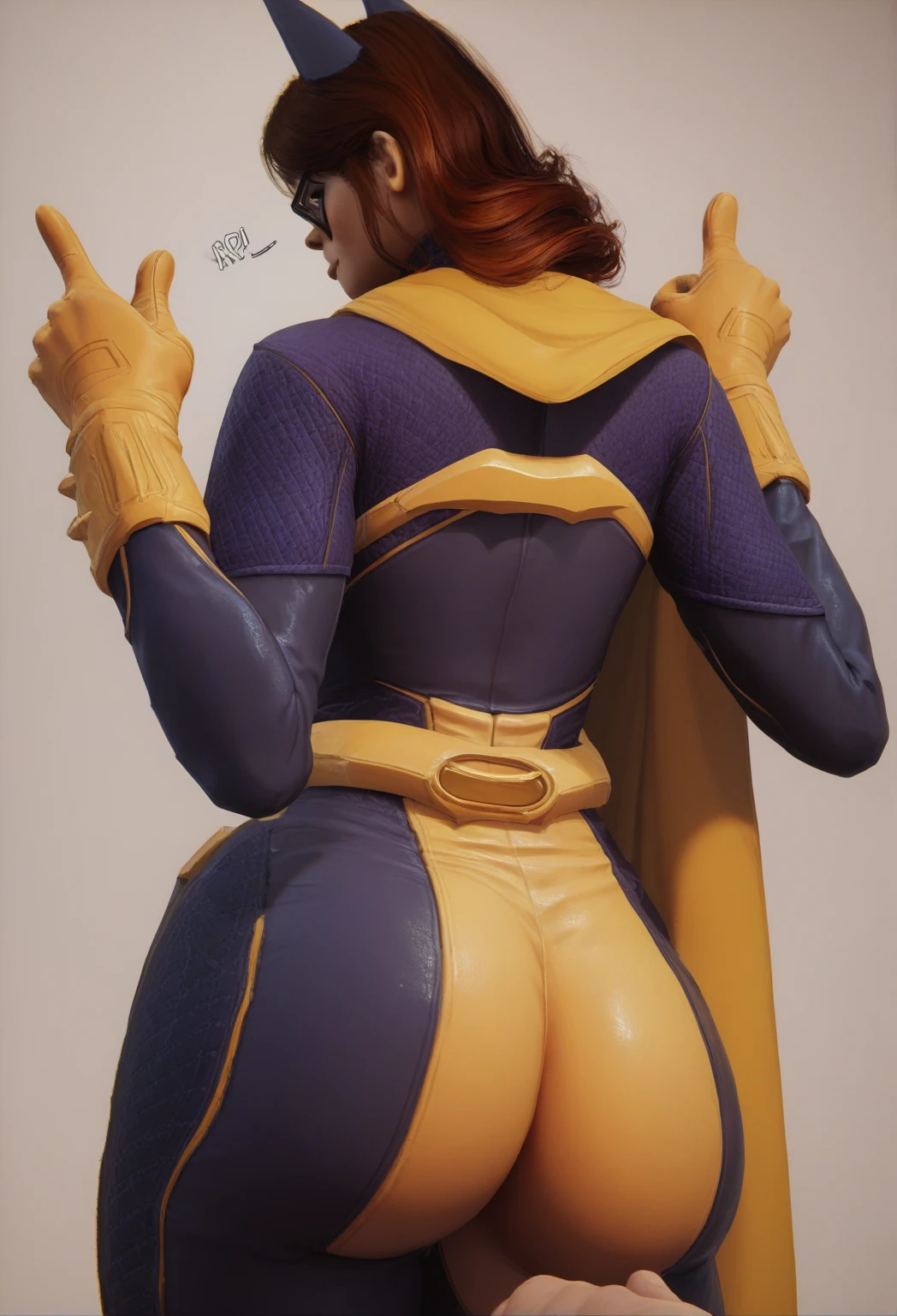Batgirl,big ass,clothes,yellow cape,ass facing viewer,thumbs up image