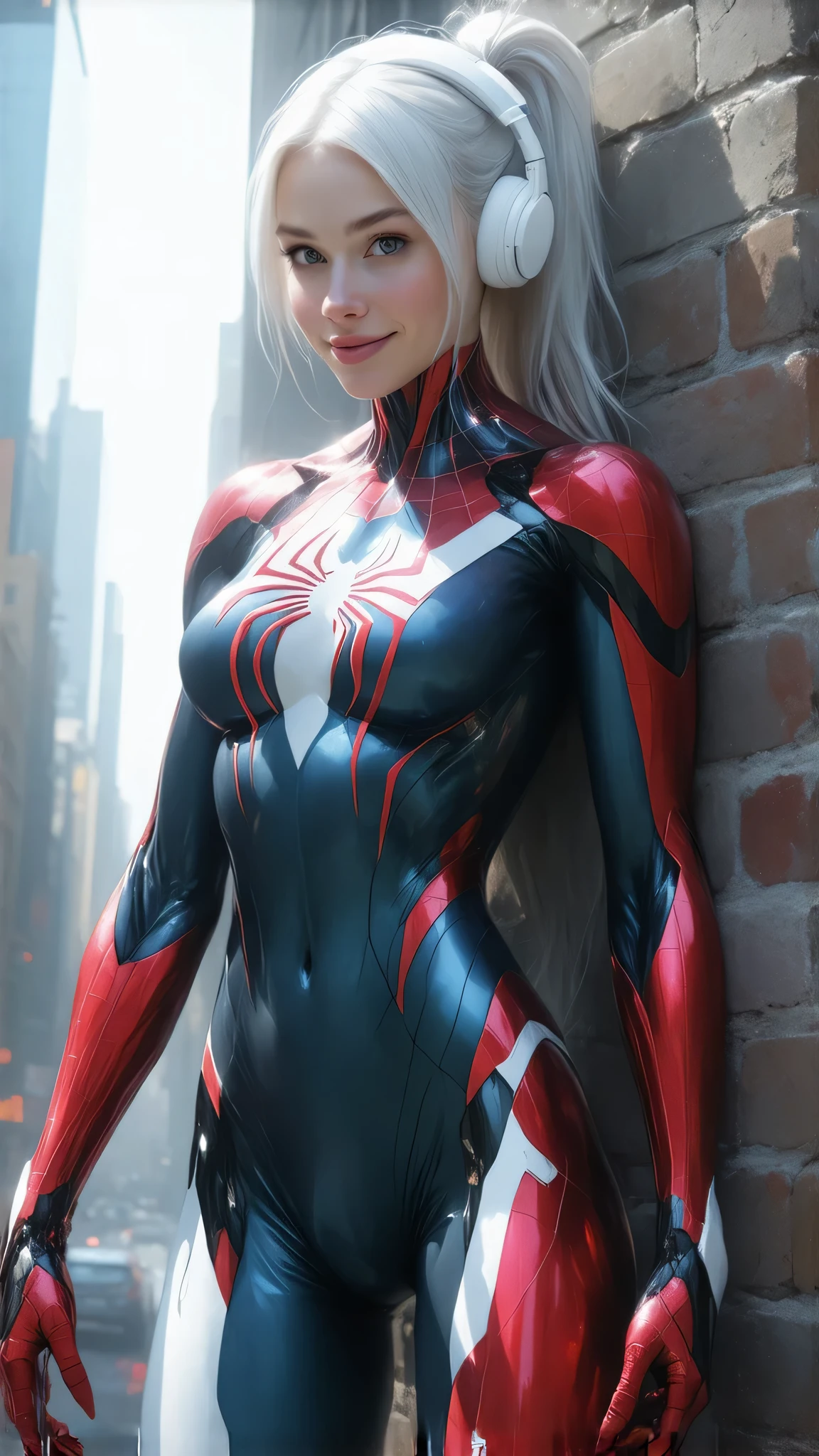 ((best quality)), ((masterpiece)), (detailed), (realistic), spider Gwen, spiderman, fight pose
