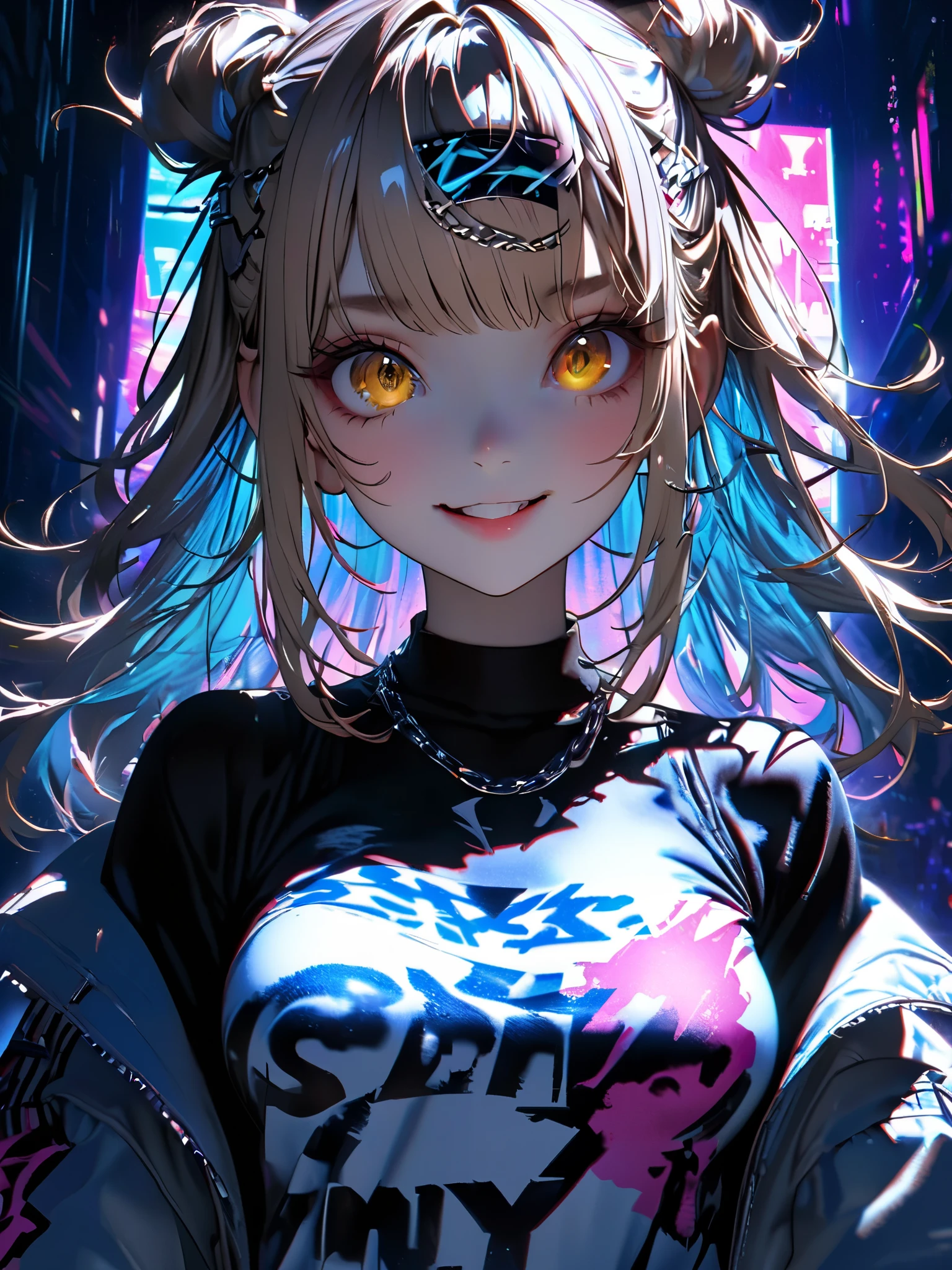 Anime girl with blue hair and piercings in a city - SeaArt AI