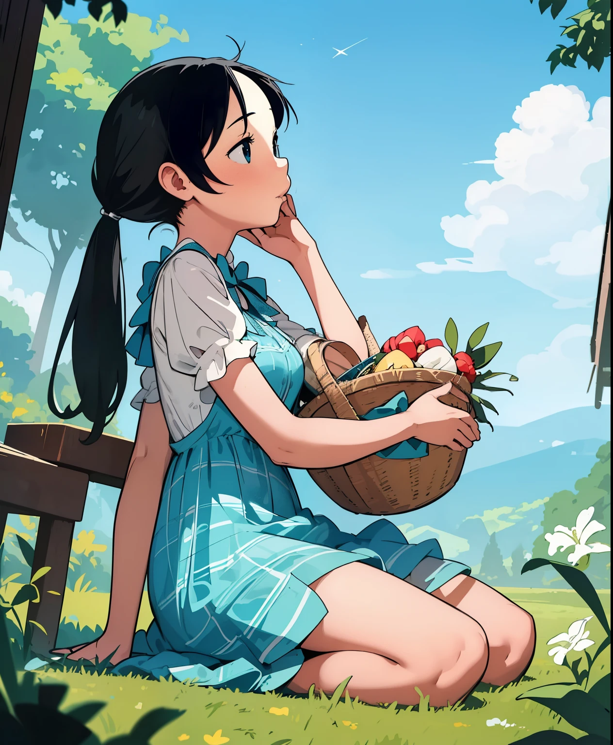 Girl、garden、squat、Sandbox
