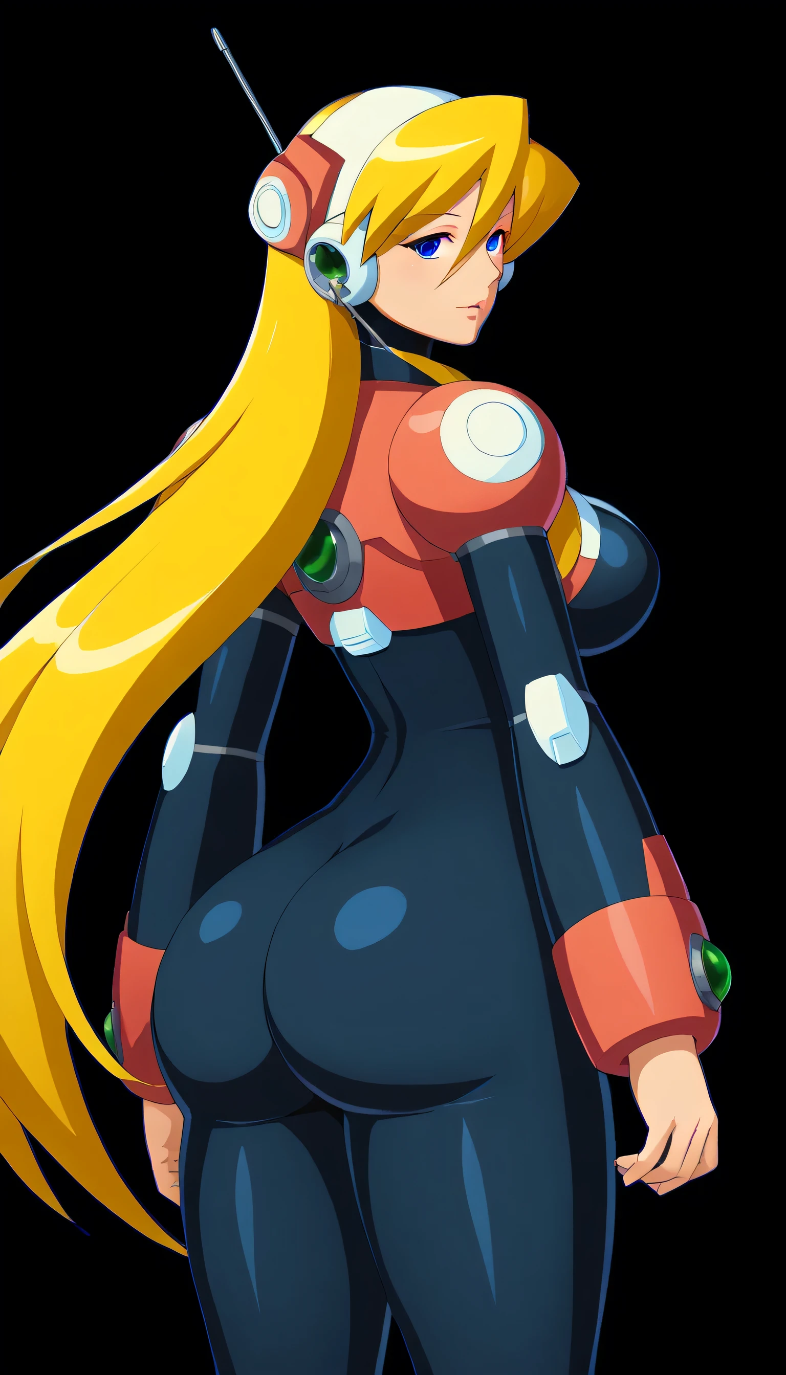 score_9,score_8_up,score_7_up, masterpiece, 1girl, solo, source_anime, scenery, (mature woman:1.3), (wide thighs), (wide hips), (detailed eyes), (high definition eyes), (high gradient eyes), (eyesHD), (best quality:1.4), a close up of a woman with colorful hair, anime girl with cosmic hair, rossdraws pastel vibrant, artwork in the style of guweiz, fantasy art style, colorful, vibrant fantasy style, cosmic and colorful, guweiz, colorfull digital fantasy art, stunning art style, beautiful anime style, shiny, shiny skin, (beautiful female), beautiful face, clear face, Shiny hair, (yellow hair), (very long hair), ( ), concept art, professional anime, ( (big breasts:0.8), sidelocks, , oni horns, standing, (view from behind), (back view), ass, (beautiful female), beautiful face, (), clear face, (black bodysuit:1.4), (half closed eyes), (Beautiful composition pure white room background:1.3), , , Shiny hair, Shiny skin,Alia (mega man), 1girl, solo,jiggle_butt_gang,long hair, breasts, blue eyes, blonde hair, headset,