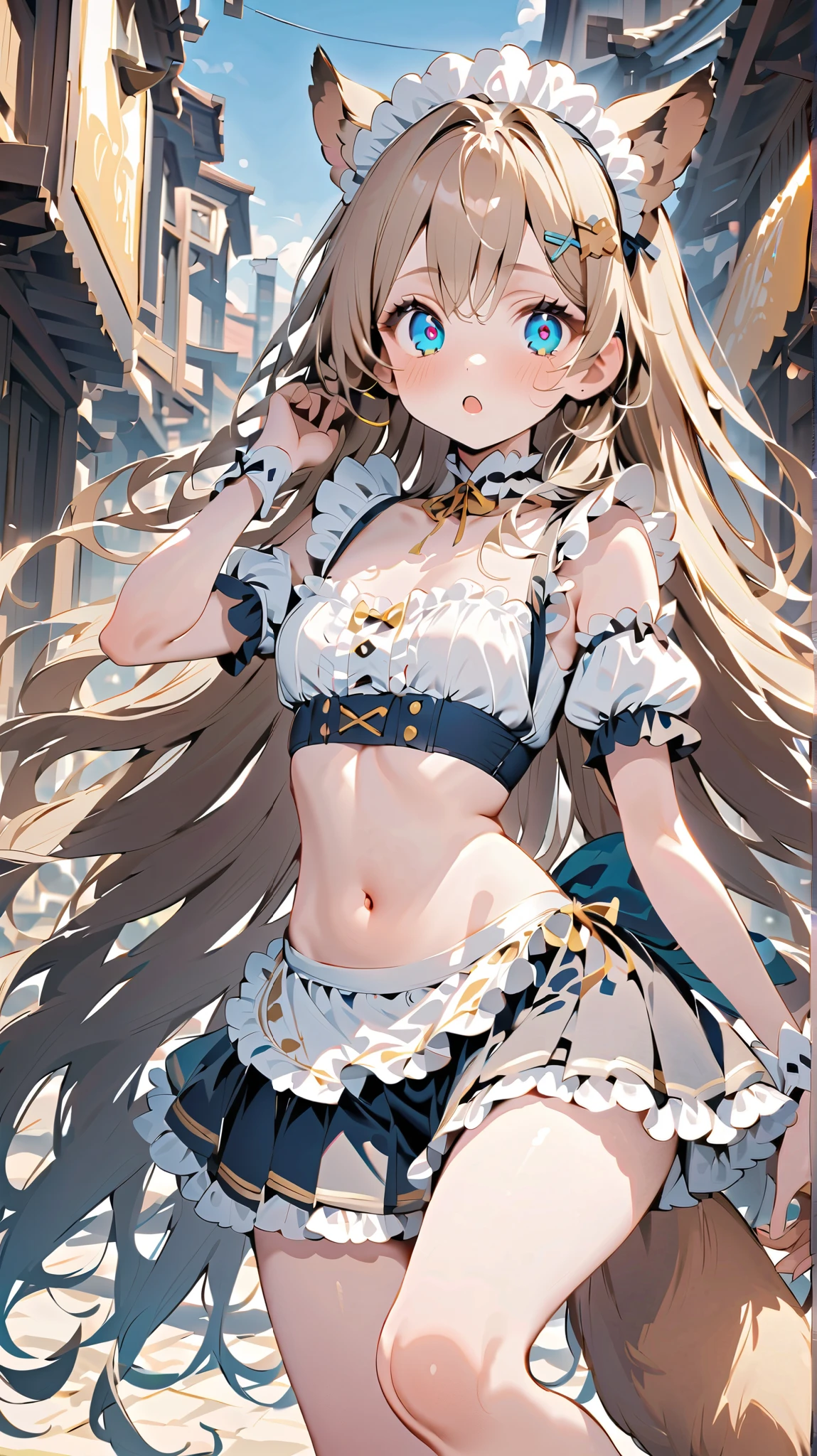 ((masterpiece))((Highest quality))girl、smile、blush、Flat Chest、Are thin、Blonde Hair、Long hair up to half of one's height、blush、Are standing、Whole body image、Even your toes are visible、Eye level on face、front、No background、真frontのアングル