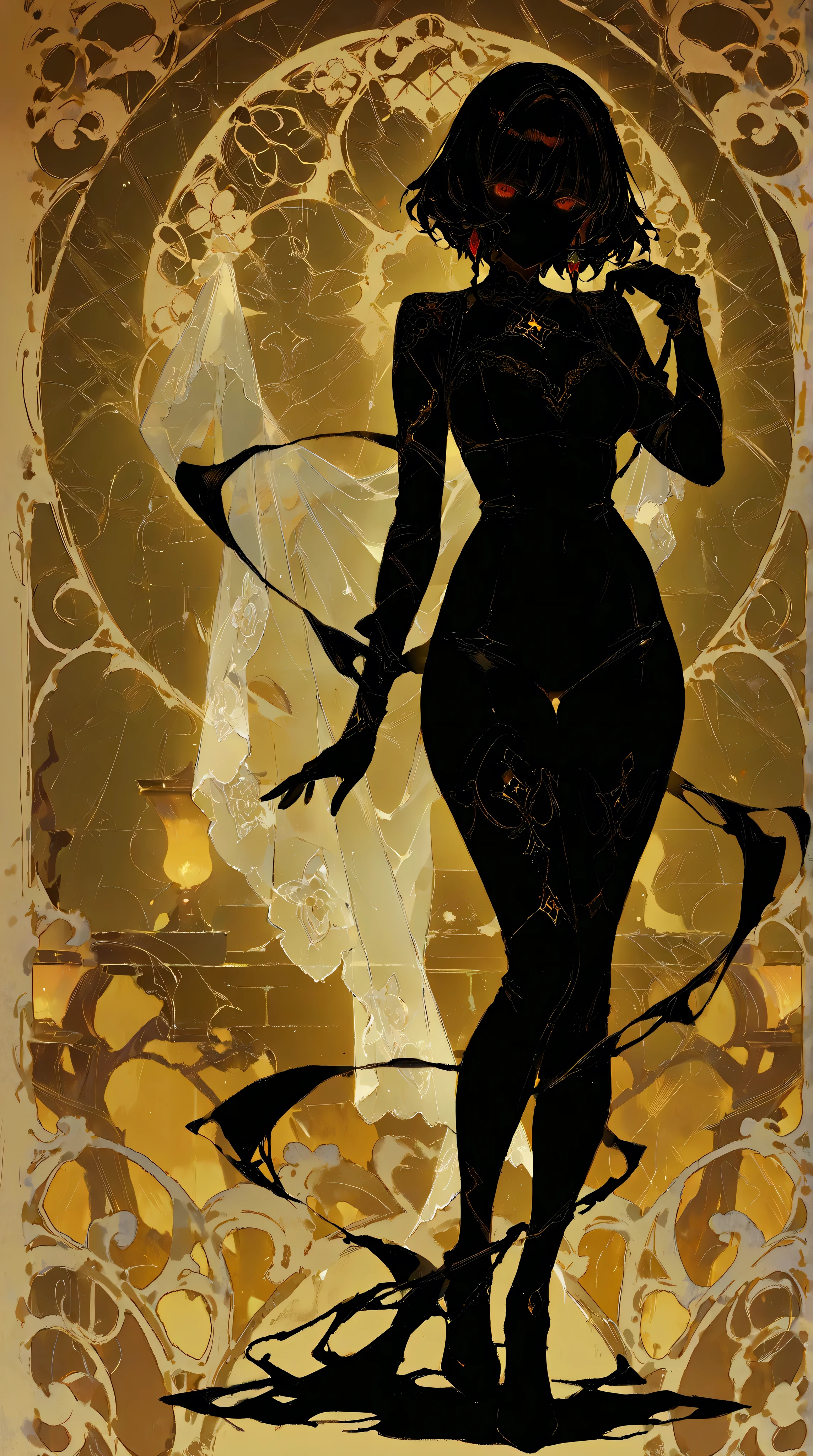 score_9,score_8_up,<lora:Turbo_XL:1>,<lora:Silhouette_with_Gold_Foil-05:1>,silhouette_with_gold_foil,abstract,silhouette of demon girl,horns,