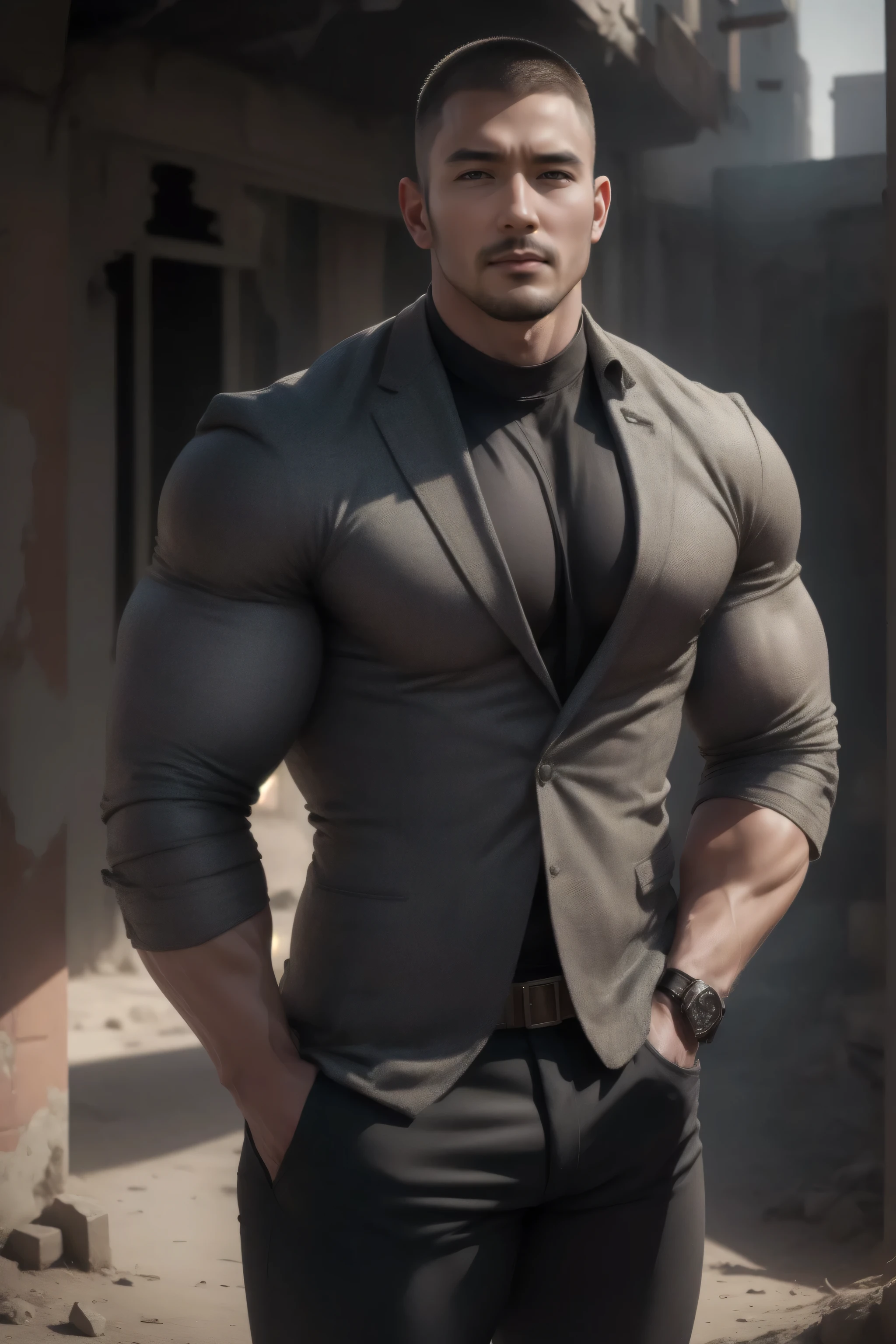 fot, masculine perfection, strong chin, fleshy lips, roman nose, short blonde hair, hazel eyes, hyperrealisti, 8k-v4 . Modern fashion haute couture futuristic fashion. Modern black clothing