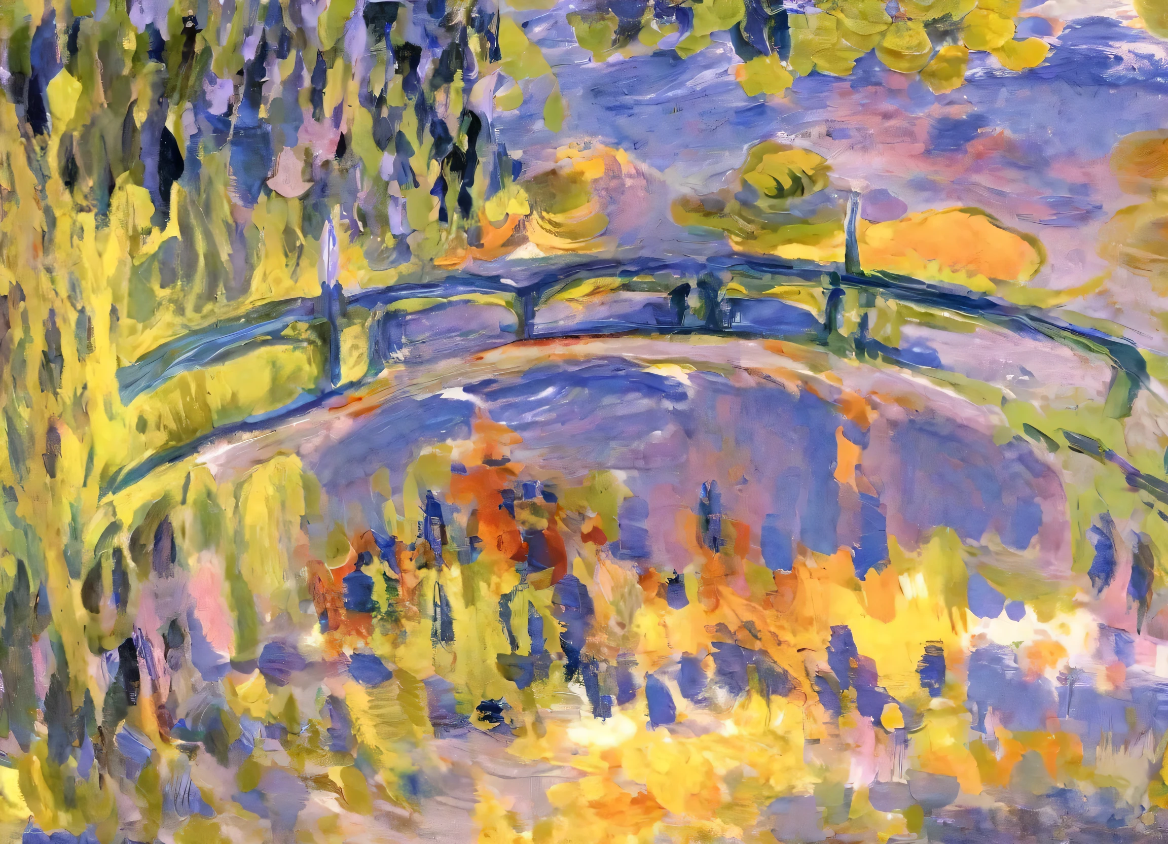 Build a Monet-style abstract color，Express emotions，confused，helplessness，chill out，There is loneliness in the openness，the space