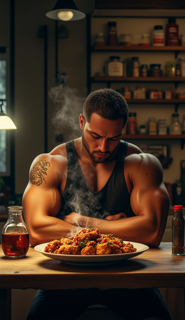 a man with a tattoo on his arm cutting a cake, a tattoo by Ota Bubeníček, deviantart, kitsch movement, tattoo, masculine, wimmelbilder