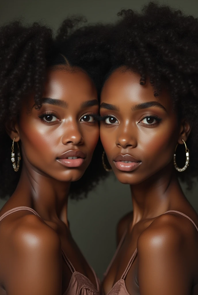 A realistic 2 woman with curly hair and dark skin