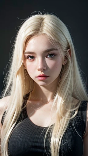 a Close up of a woman with a white top and a white shirt, 18 years old, profile picture with headshot, 1 6 years old, her hair is white, Cl, flawless face, 21 years old, 22 years old, sexy face, 2 4 year old female model, basia tran, Bella Poarca, kylie jenner, She has blonde hair