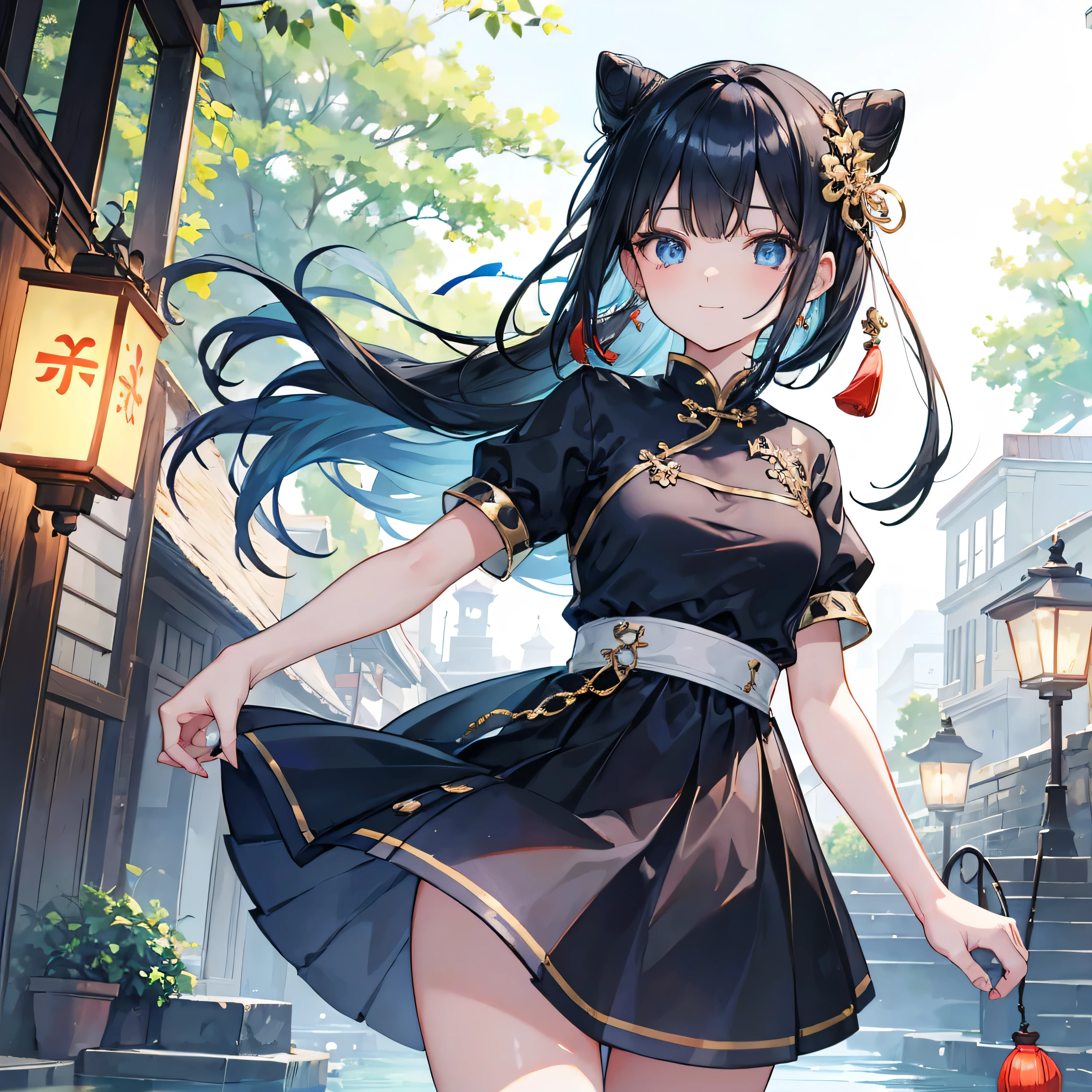 solo, 1 beautiful girl wearing chinese fantasy clothes, kneeling pose, stunning beautyfull fantasy world background, panorama view