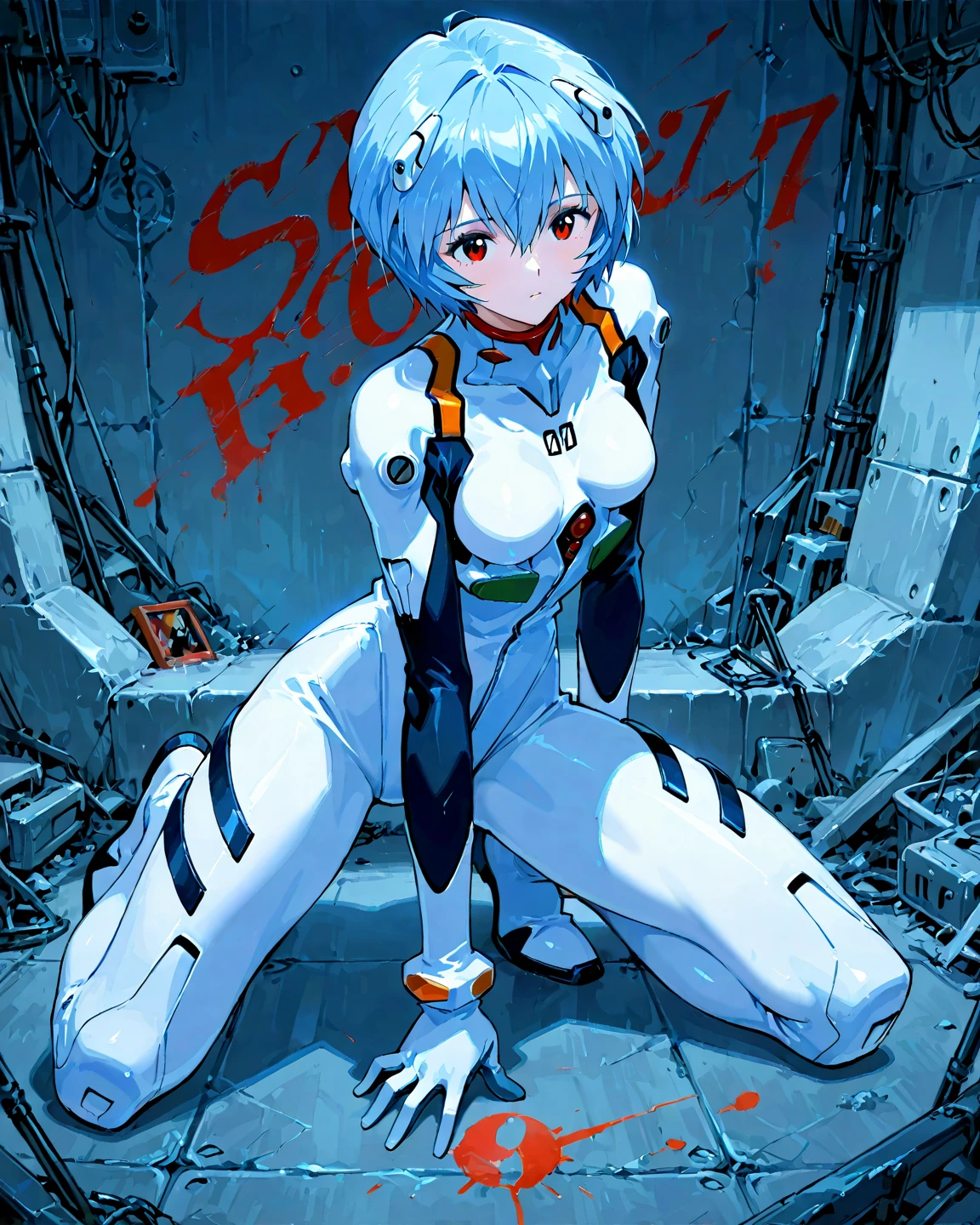 ((Highest quality, 8k wallpaper)),(masterpiece, Highest quality),Very detailed,High resolution,(Official Art:1.3),(((Anime screenshots,Black outline))),One girl,alone, Break mer1,(Rei Ayanami {Neon Genesis Evangelion,}1.2),masterpiece, best quality, outdoor, 1girl, Solo,red eyes,short hair,blue hair, (White plug suit:1.4), skin tight,(Tired look, A look of regret, Struggled, Half-closed eyes, fear, humiliation, Frightened, anxiety:1.3),(((Covered in sweat, Mass sweat, Sweating profusely,steam:1.7))), (wariza, hands on floor, Look Up:1.8), (Dirty Costume with mud,gym storeroom:1.5)(((sweat,Sweatdrop,flying Sweatdrops, sweating profusely,wet,wet clothes,wet hair,messy hair))),
