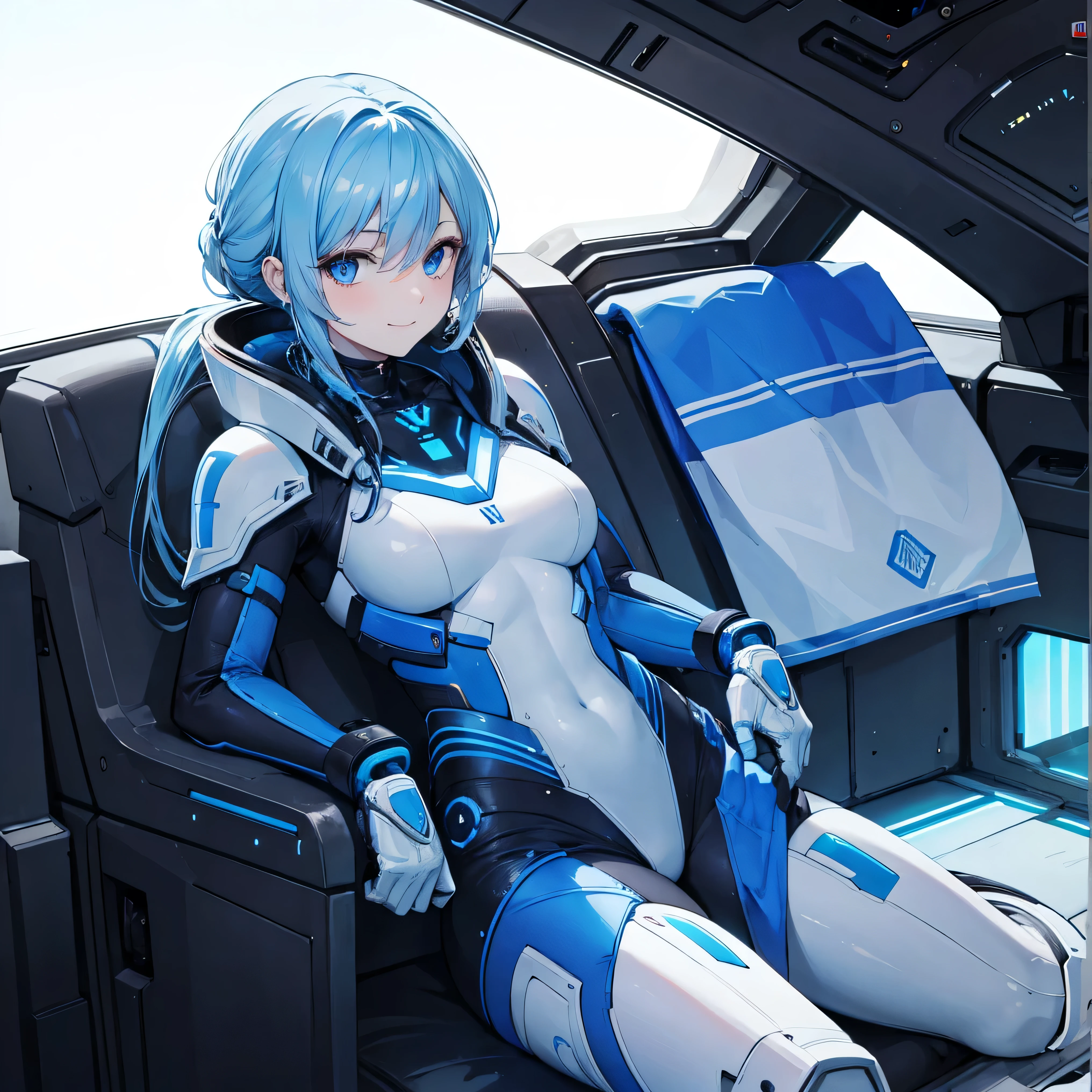 8k, top quality, (Genuine:1.4), original photo of , in the seat, Asari Hair, smile,female style, cute,Biological Amplifiers, Refined Armor, posture: Peace Talks between Combating Factions , Smart Blue Eyes ,Kneel