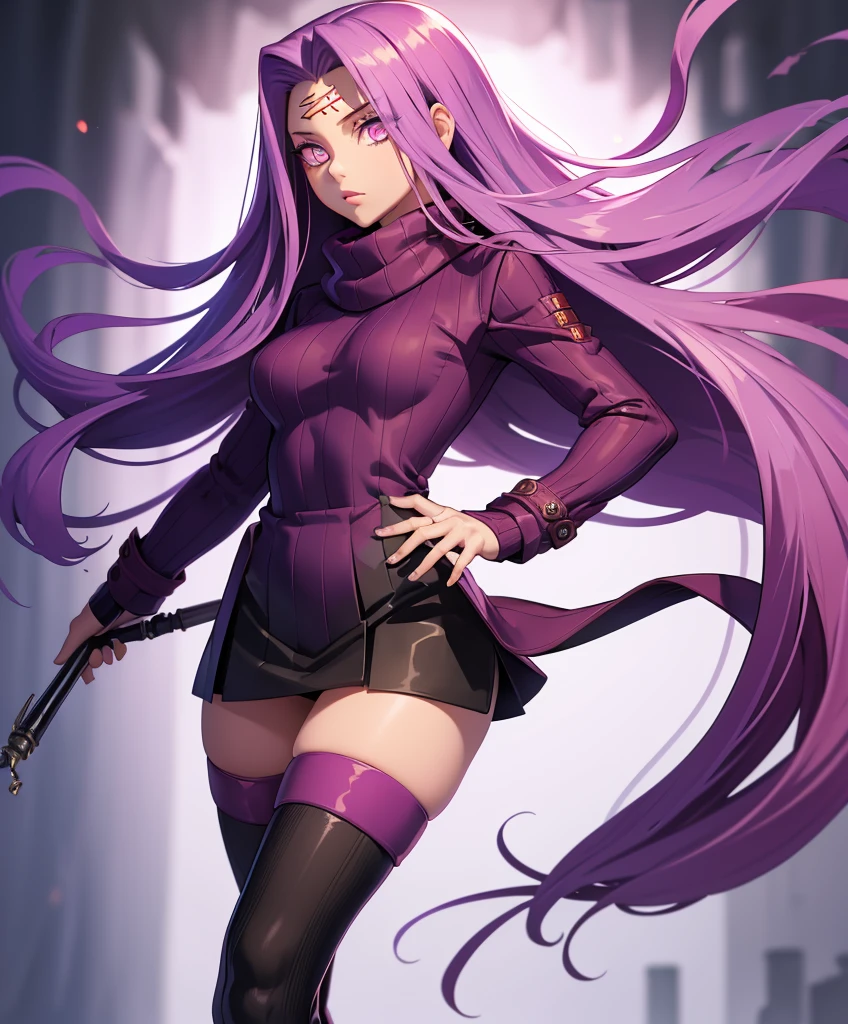 1girl, Best quality,Masterpiece,high resolution,Only, bustier , handsome,{Medusa_FGO:1.15},long_hair,purple_hair,very_long_hair,purple_eyes,blush_face,breasts,Big_breasts, bustier white, squatting