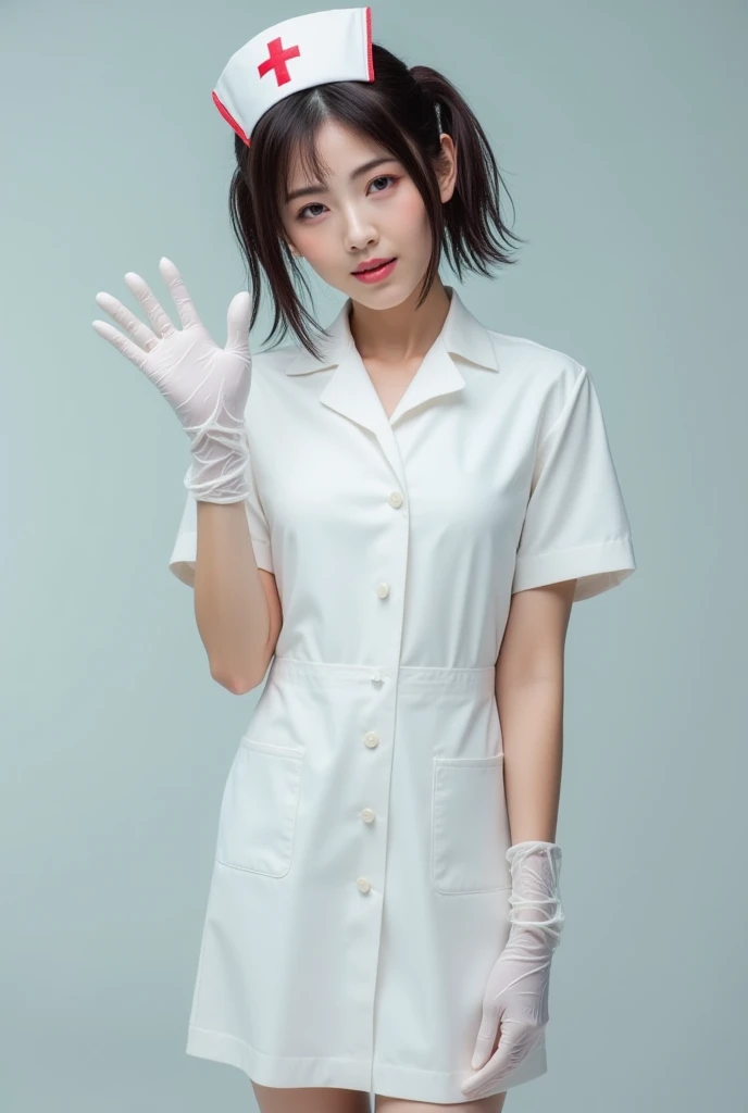 ((masterpiece, best quality, high quality)),1girl, (hospital), infirmary, (surgical_uniform, long sleeves, long dress, latex gloves,surgical cap),