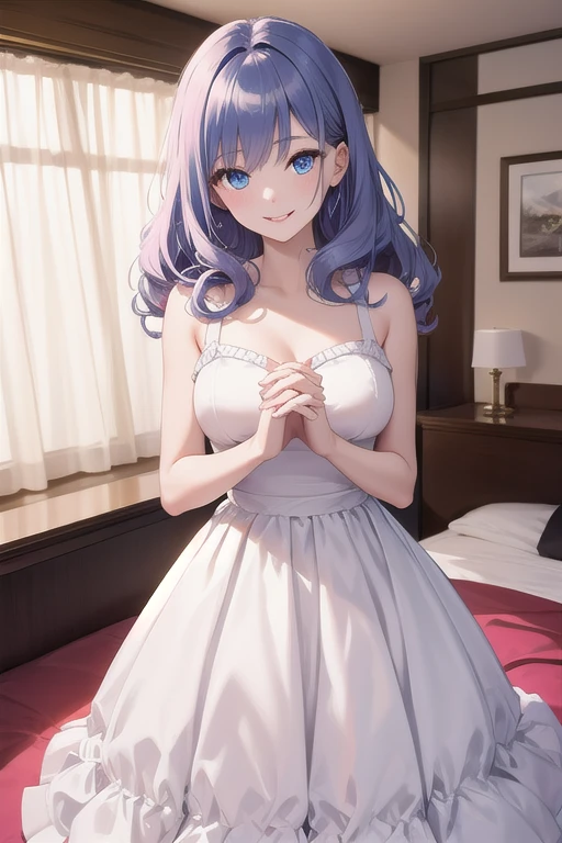 ((best quality)), ((masterpiece)), ((extremely detailed)), (perfect composition), illustration, high-res, prefect lighting, clean and clean, absurdres,1girl, raphi, sole, full body, hands together, matured, goddess, angel wings, kind face, happy eyes, weird devil smile, pure white dress, bare shoulders, dynamic angle. <lora:raphi_multimerge:1> <lora:add_detail:0.55>