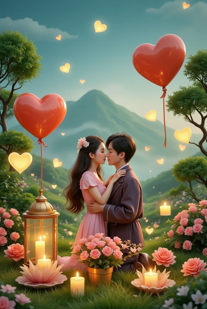 一对情侣在迷人的garden中心跳浪漫的舞蹈. The scene is illuminated by floating candles and lanterns , projects a warm , Gently. garden , From the delicate petals of flowers to the verdant leaves , The intricate details are presented in amazing 8K resolution . The couple, Immerse yourself in your arms , Exudes deep love and connection . The atmosphere is full of magical magic , The soft light and serene beauty of the surroundings brightens up the surrounding environment