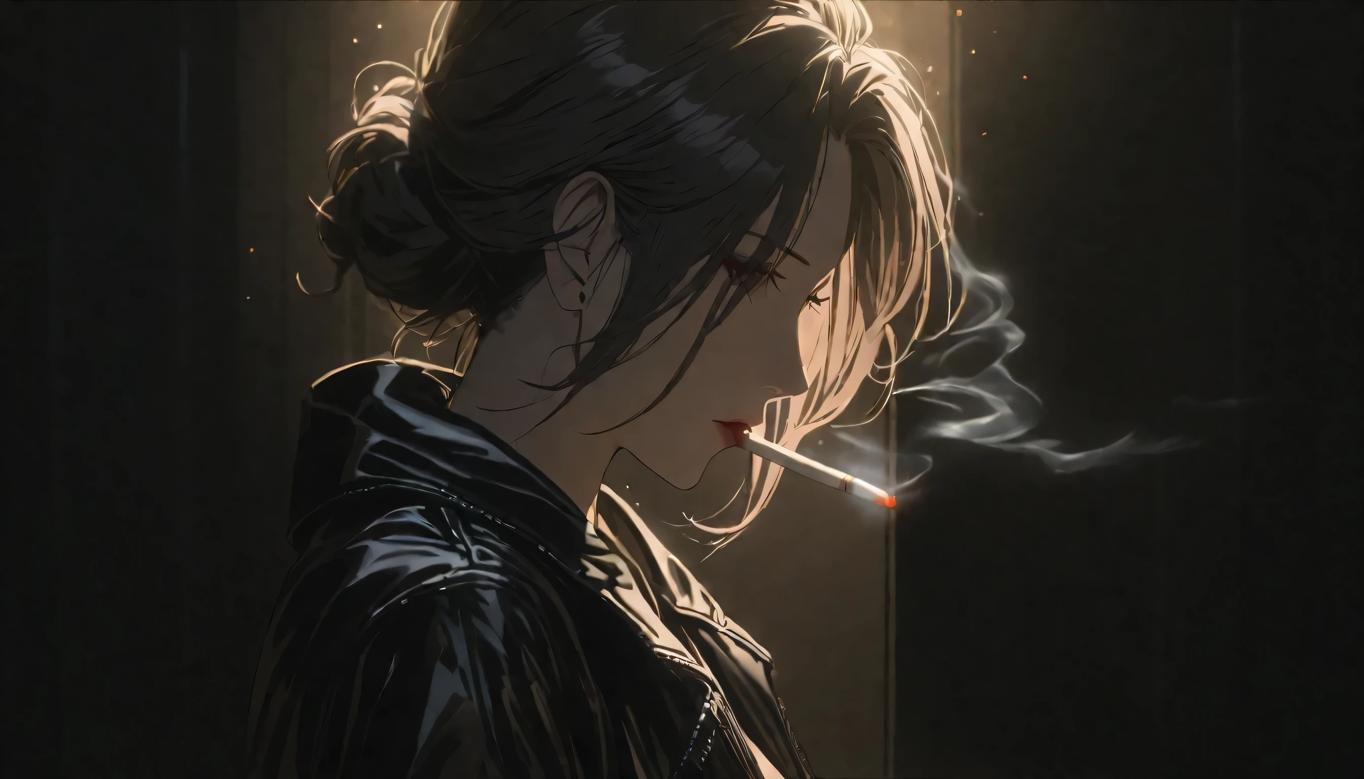 【メインプロンプト】
A beautiful woman in her 20s smoking a cigarette, film noir style, wearing a black leather jacket, red lipstick, side profile, elegant pose , cinematic lighting, sharp focus, moody atmosphere, 8k resolution
【Quality improvement parameters】
- masterpiece
- best quality
- highly detailed
- photorealistic
- dramatic lighting
- volumetric lighting