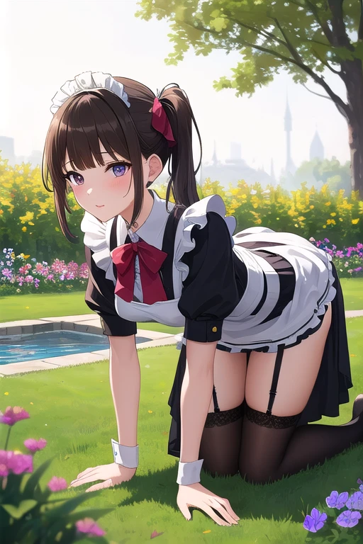 pieces fly、masterpiece、highest quality、Super detailed、High resolution、High resolution、8K portrait、Unity 8k壁紙のHigh resolutionCG、unity 8k wallpaper、cute type little:1.5、upon:1.5、Highly detailed CG unity 8k wallpaper、realistic、real person、cute type little、 portrait photography、shiny skin、High resolution、(16 years old:1.2)、(1 girl)、beautiful clear eyes、very detailed explanation、delicate face、nice lips、slender body、Same with big breasts thin waist、thin legs、(maid Cafe:1.6)、1 girl, cute type, perfect face, seriously, (blush:1.5),((There are a lot of people nearby:1.4))Same with big breasts,((garden:1.2)),(((clothing lift:1.5))), (((I have nipples))), Detailed description vagina,show vagina,spread legs,spread ,((cum in vaginas:1.2))、(change:1.2)、(think back:1.8)、((mini skirt:1.2))