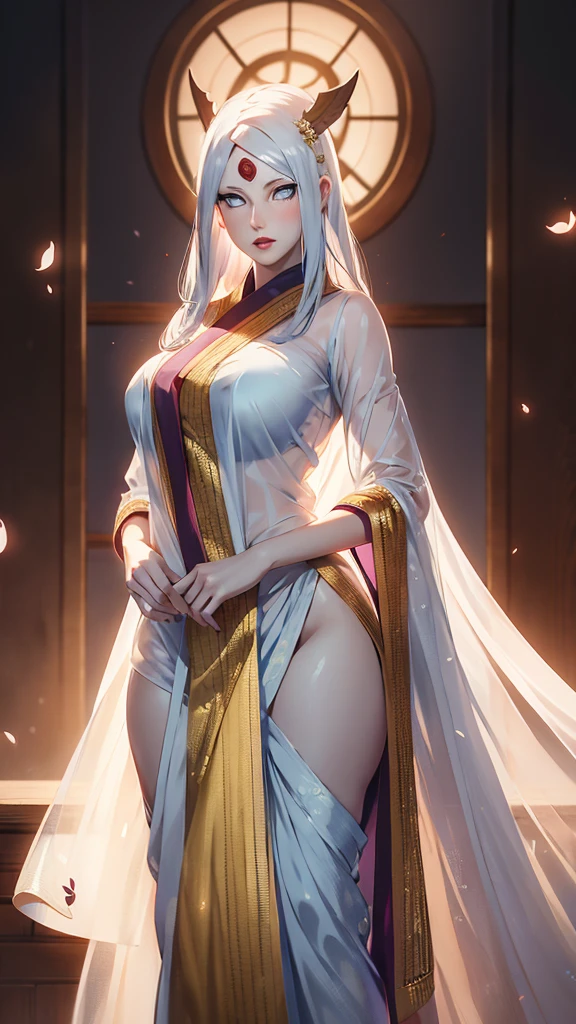 a beautiful girl, Beautiful face, Beautiful body, Plump, ((shrine maiden)), Priestess clothing, white hair, gloves, long hair, hair decoration, full body visible, Japanese Shrine, torii gate, Lamp, wide angle, Light moon, 12k, accurate, anatomically correct, textured skin, high detail, best quality