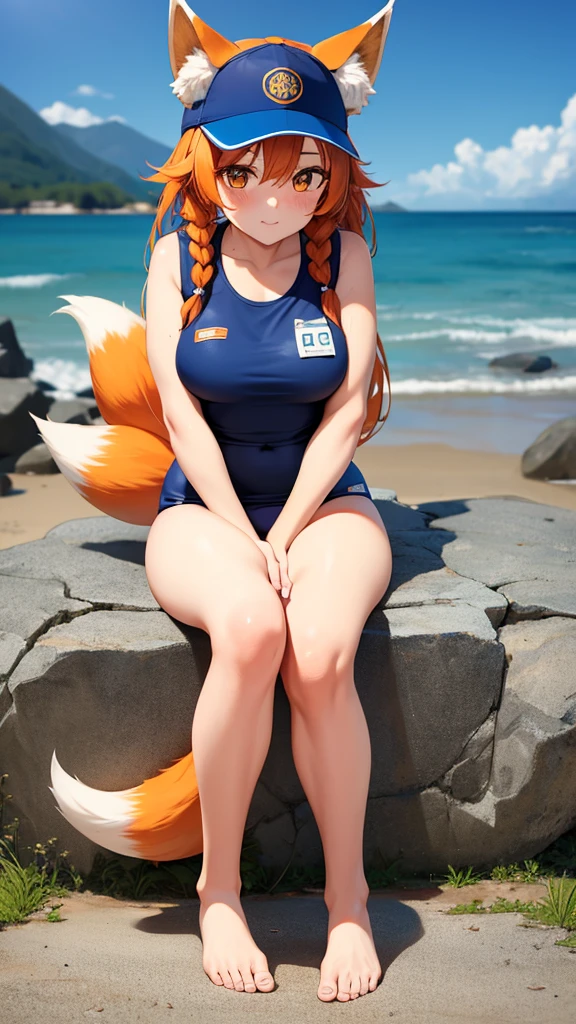 masterpiece, Best quality, (epiCRealLIfe), (photorealistic1.4) (young woman), (hazelmoore dog tail), (hazelmoore in full white swimsuit), (European Model), (wink), (tongue out), (pikkyroxanne costume), (pikkyroxanne hairstyle), (Char_shlow-Roxanne dog tail), (pikkyroxanne white swimsuit), pikkyroxanne, looking at viewer, orange hair, blonde hair, hair between eyes, bangs, brown eyes, breasts, animal ears, collar, , , (roxanne tail), (roxanne dog tail), dog ears, cleavage, floppy ears, black collar, dog girl, (on the beach), (daylight), (daytime), (natural lights), (latex white swimsuit), (white one piece swimsuit), (look at viewer), (tongue), (from front), (orange dog tail), (haremroxanne-nvwls-v1-000009 dog tail),, (kneeling)