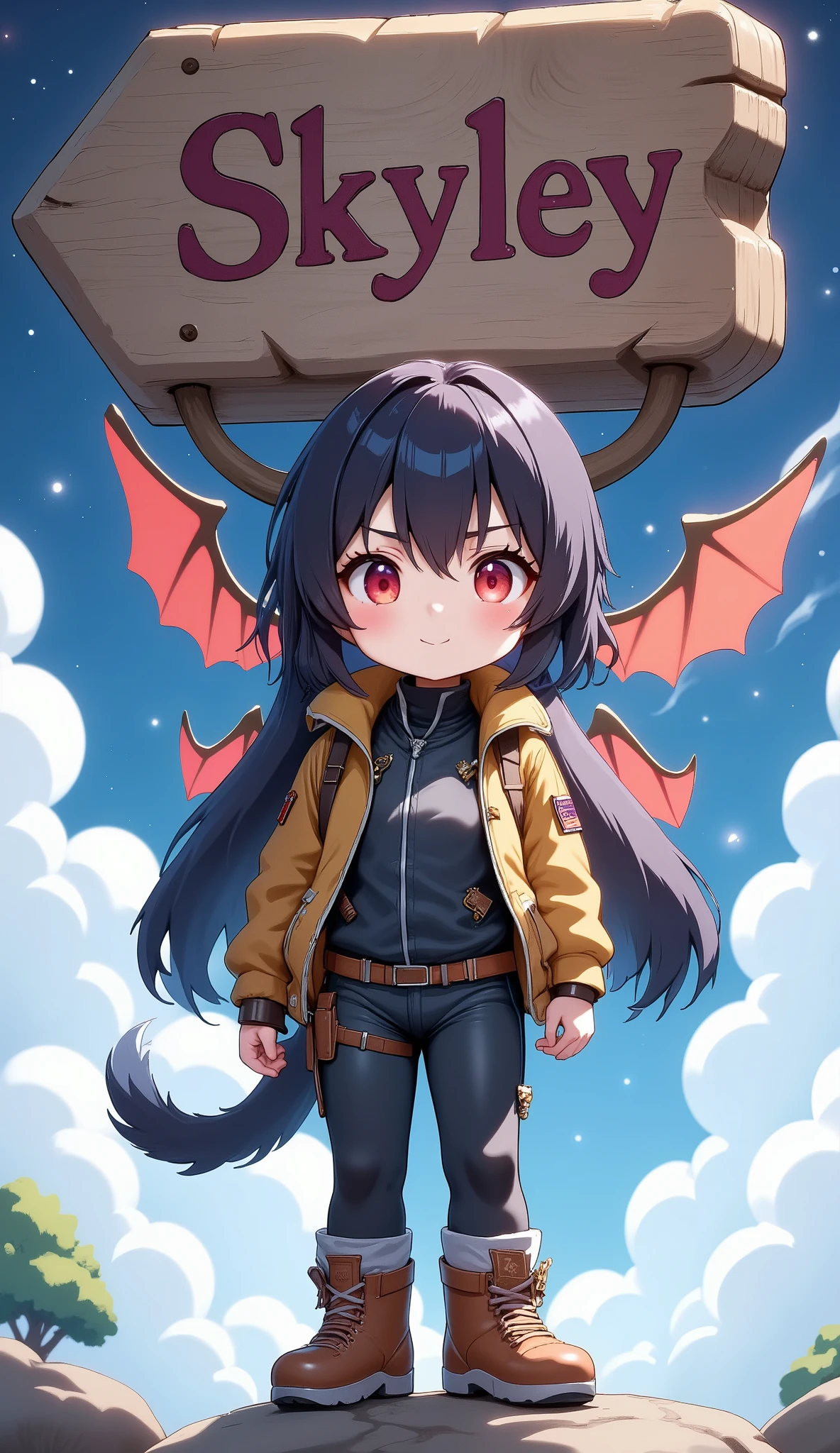 (masterpiece, Best Quality :1.2), wooden sign, "Skyley" has a clearly written , One girl like , Alone, whole body,
\Characters"Skyley"\, ROUGH,