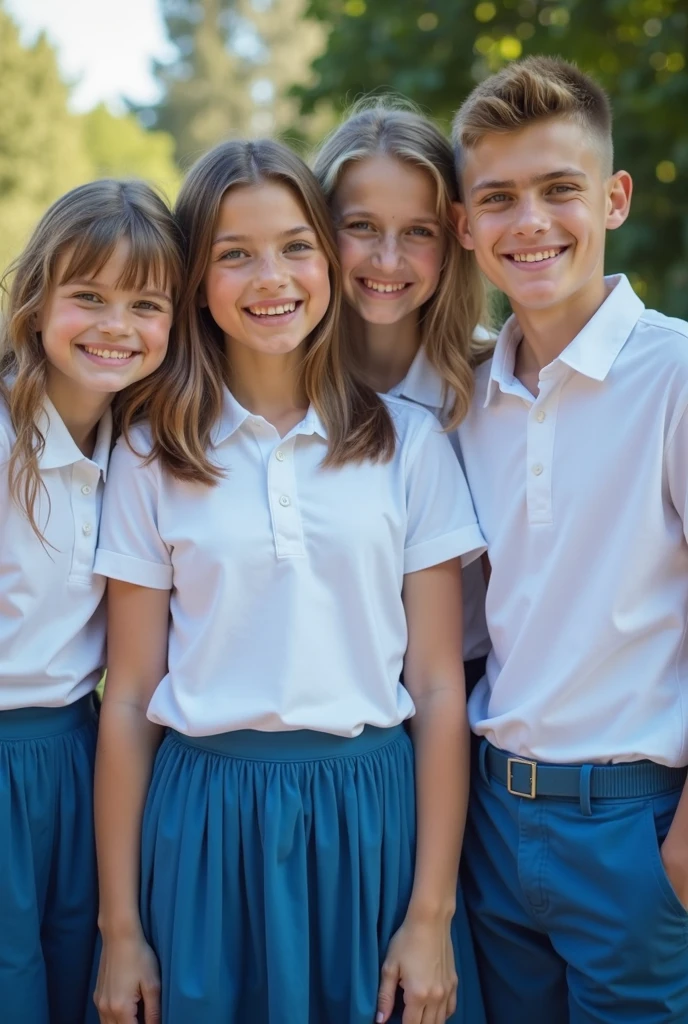 Dois alunos do ensino fundamental usando uniformes escolares, um menino e uma menina, Corra no parquinho，fotorrealista，sex ,mamas grandes ,8k，A high resolution，textura mais alta， --v6