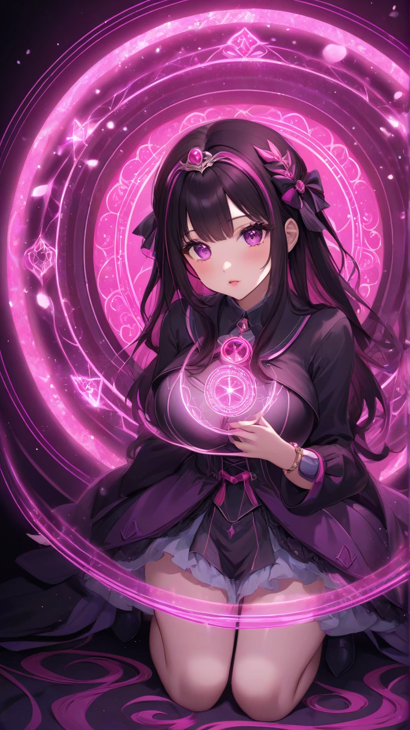 a rainbow witch concocting a love potion in a pink cauldron, dynamic, crazy colors