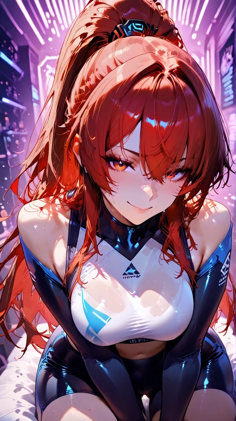 In an atmospheric and ethereal portrait, a paranormal luminescent neural network takes center stage. Image, amazingly detailed photo, reflects the interaction of mystical glow and advanced technology. Neural network floats in limbo, her circuits pulsate with an otherworldly light, as if there was a sentient being living inside. Threads of red-hot energy intertwine, creating a mesmerizing glow, which illuminates the environment. Flawless image quality clearly reveals complex network structure, inviting viewers to ponder the mysterious secrets, which it stores, red hair long pig tails, remove cat ears, smiling cute, dark mage.