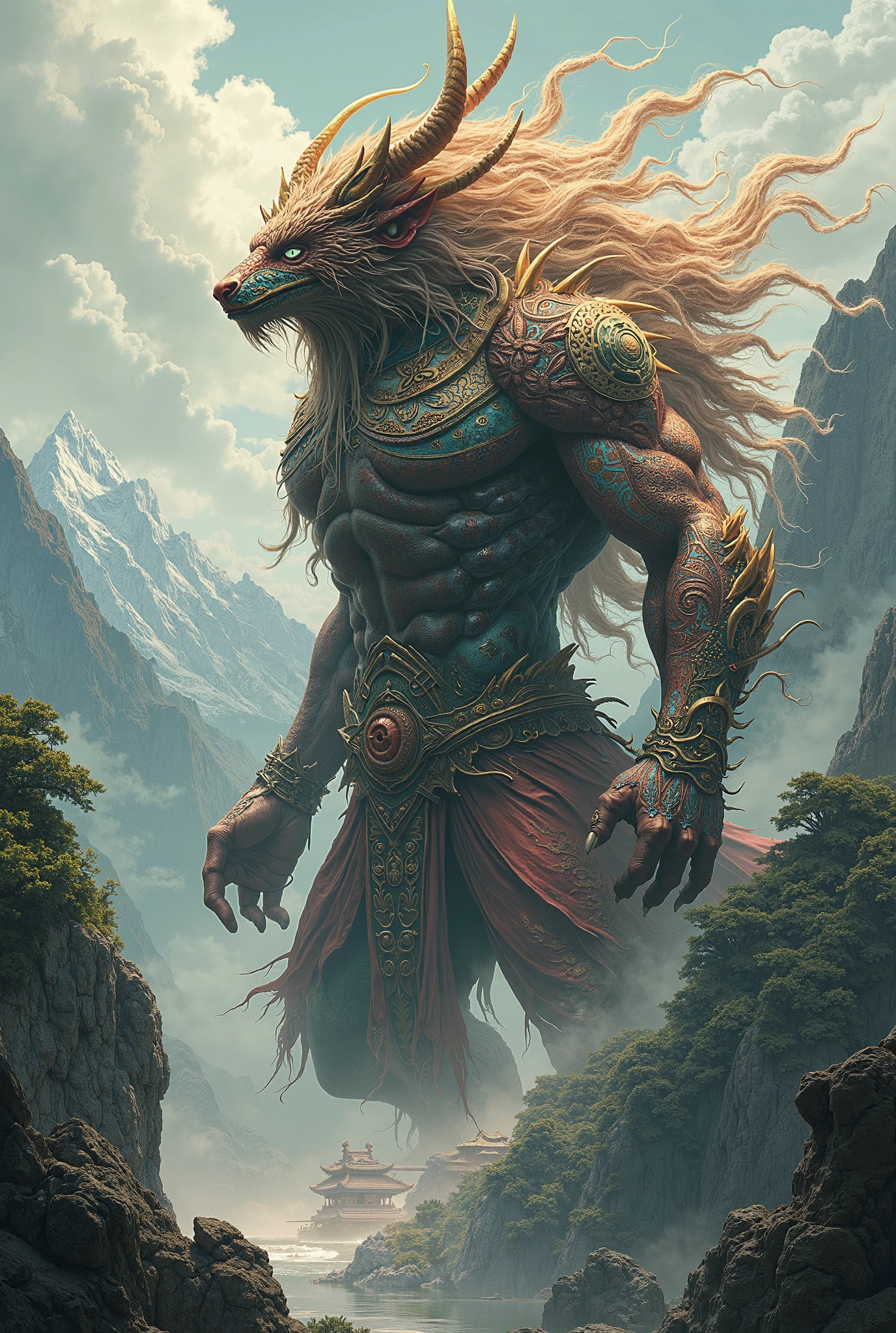 There is a large dragon that is standing in the mountains - SeaArt AI